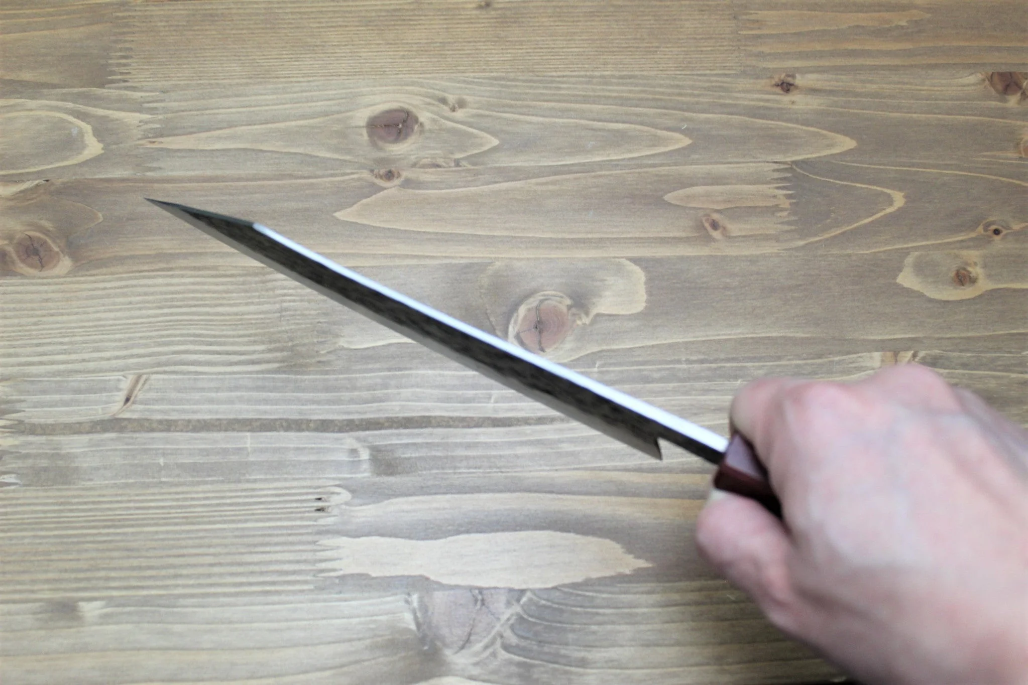 Isamitsu Shirogami #1 / White Steel #1 Kiritsuke 195 mm / 7.6" Brown Two Tone Maple and Burberry Handle - Image 10