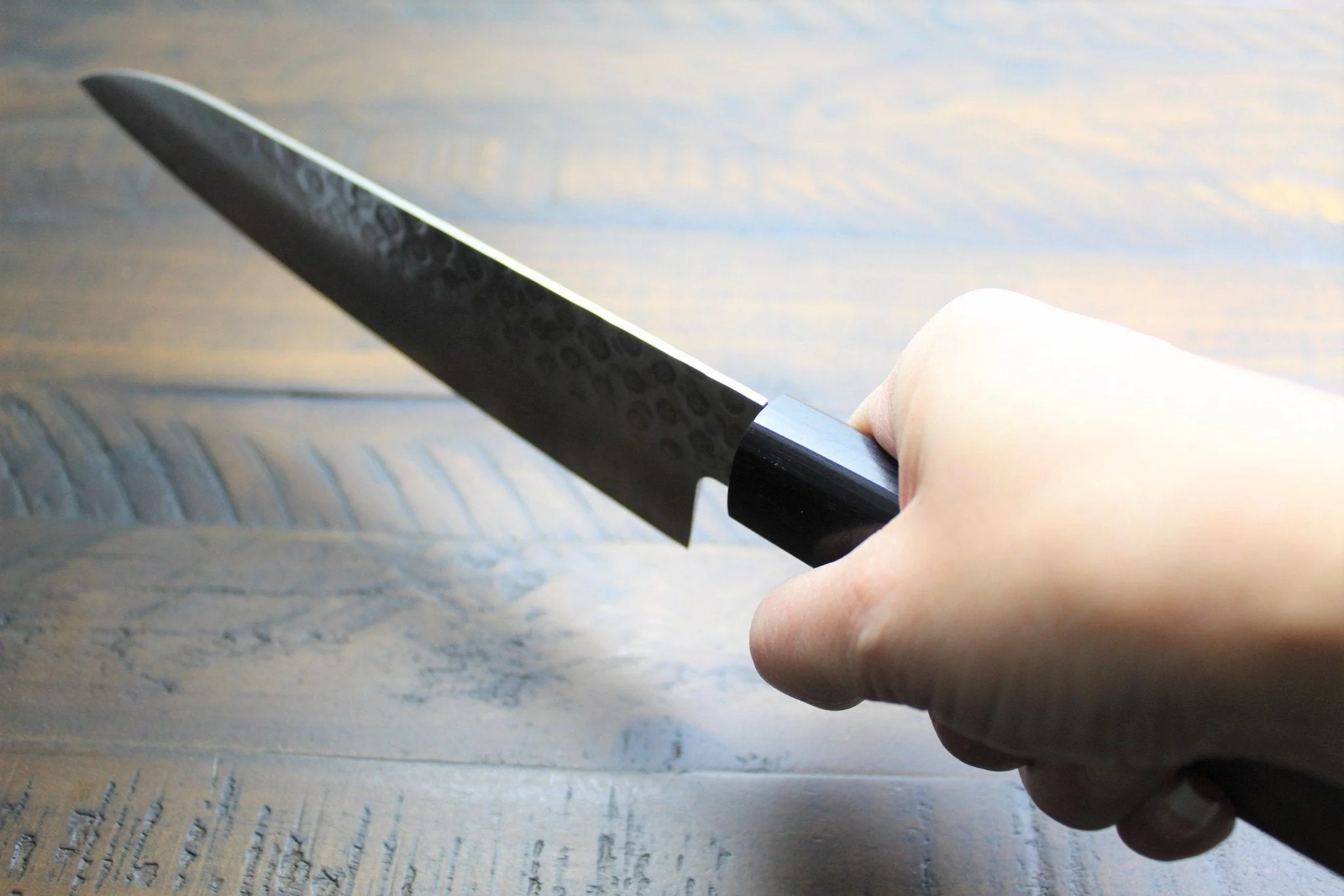 Sakai Takayuki 45-Layer Hammered Damascus Gyuto - AUS-10 Stainless Steel with Walnut Handle - Image 9