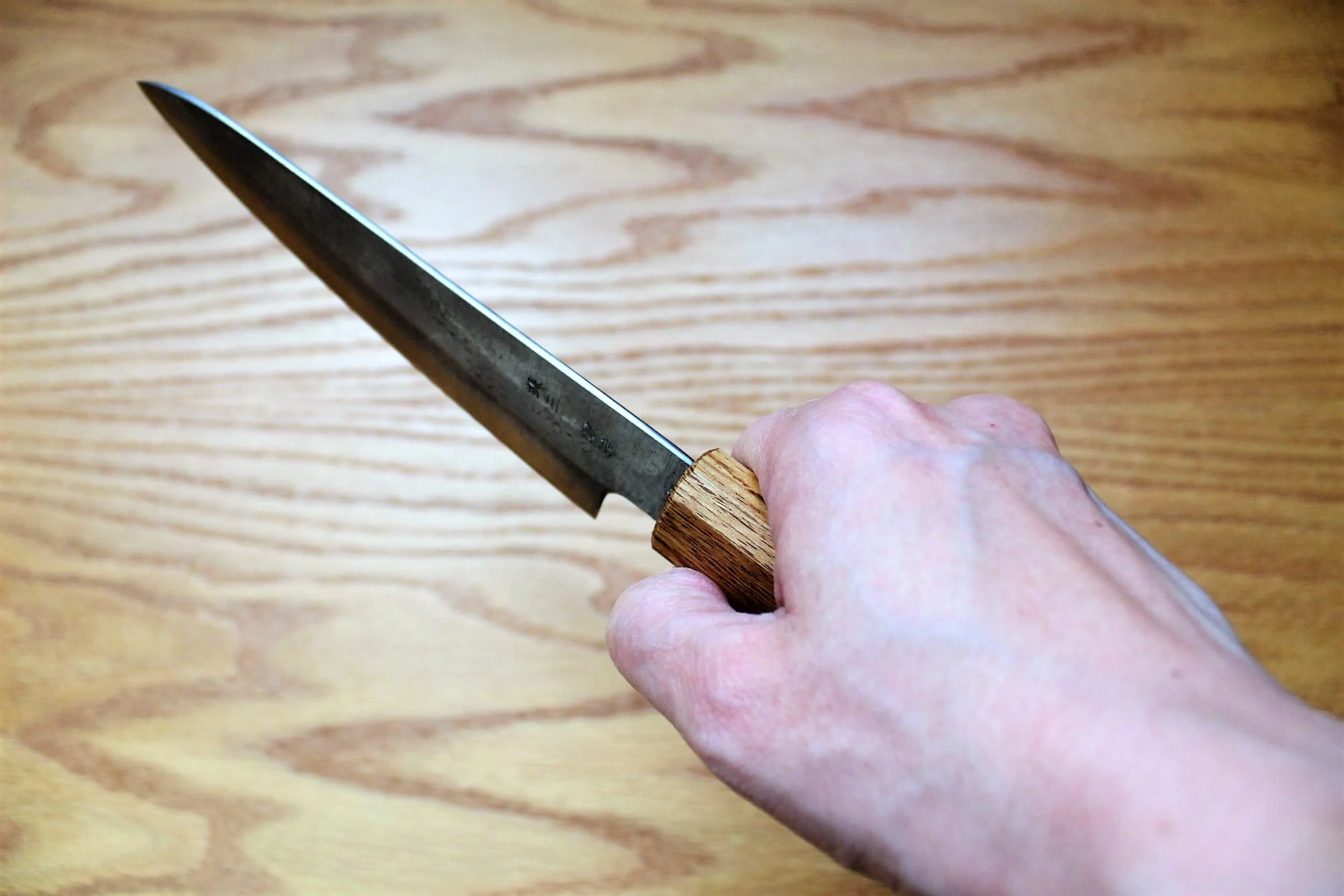 Fujiwara Yasuhiko Ginsan Petty with Oak Handle 150mm / 5.9" Oak Handle - Image 9
