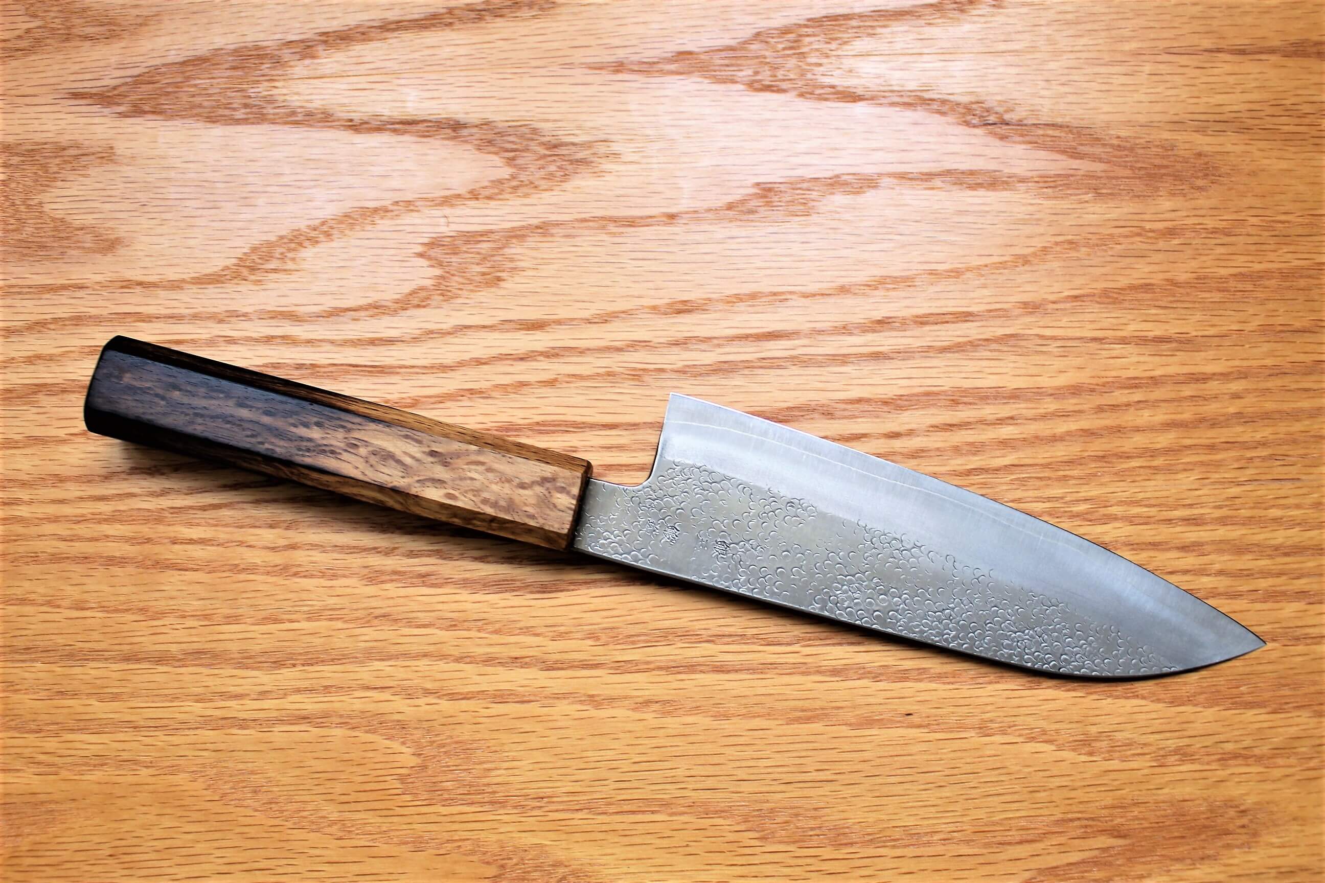 Fujiwara Yasuhiko Ginsan Santoku with Oak Handle 165mm / 6.5" Oak Handle - Image 5