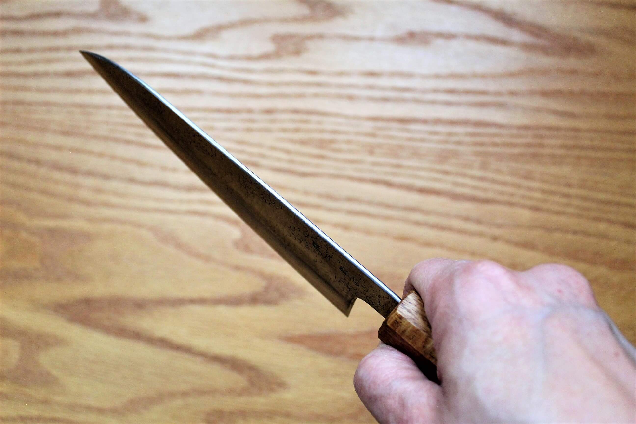 Fujiwara Yasuhiko Ginsan Santoku with Oak Handle 165mm / 6.5" Oak Handle - Image 9