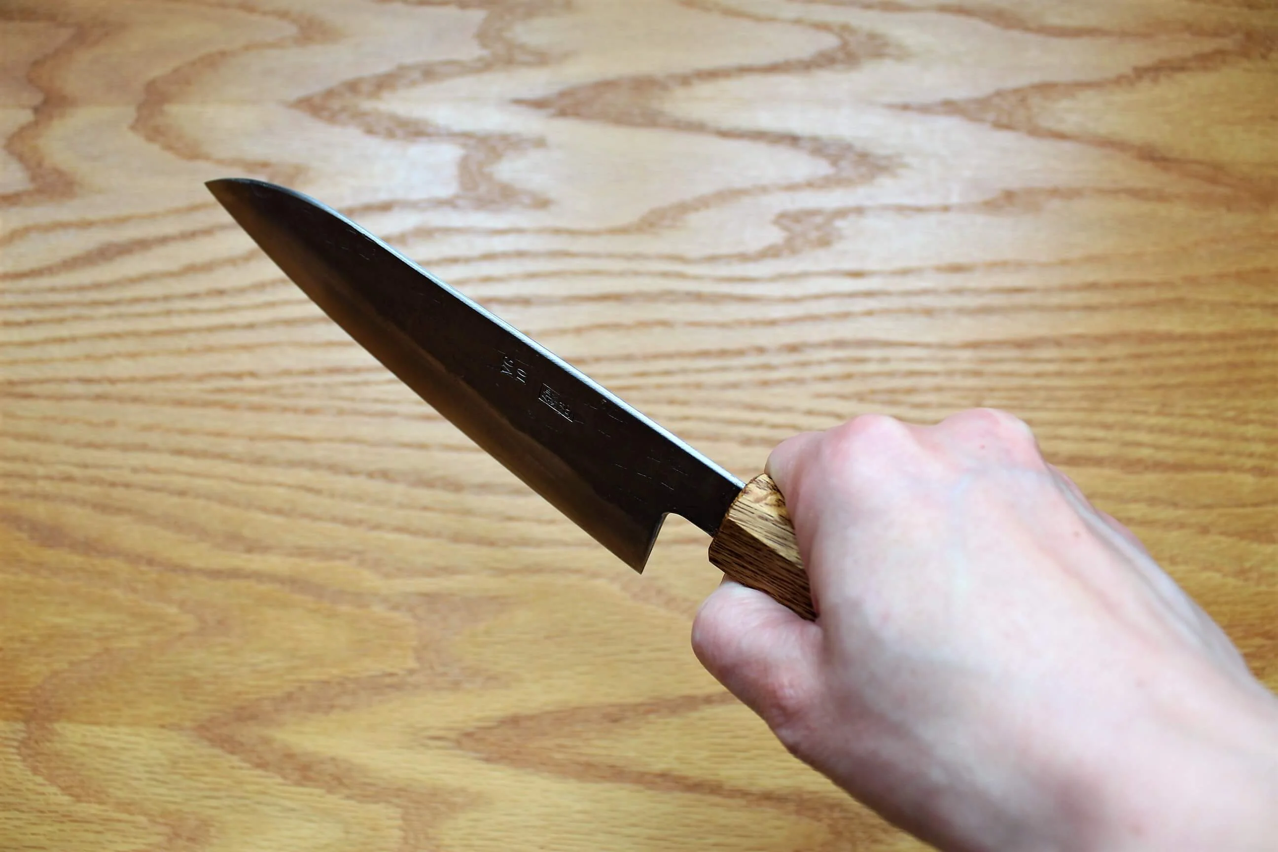Fujiwara Yasuhiko VG-10 Santoku with Oak Handle 165mm / 6.5" Oak Handle - Image 7