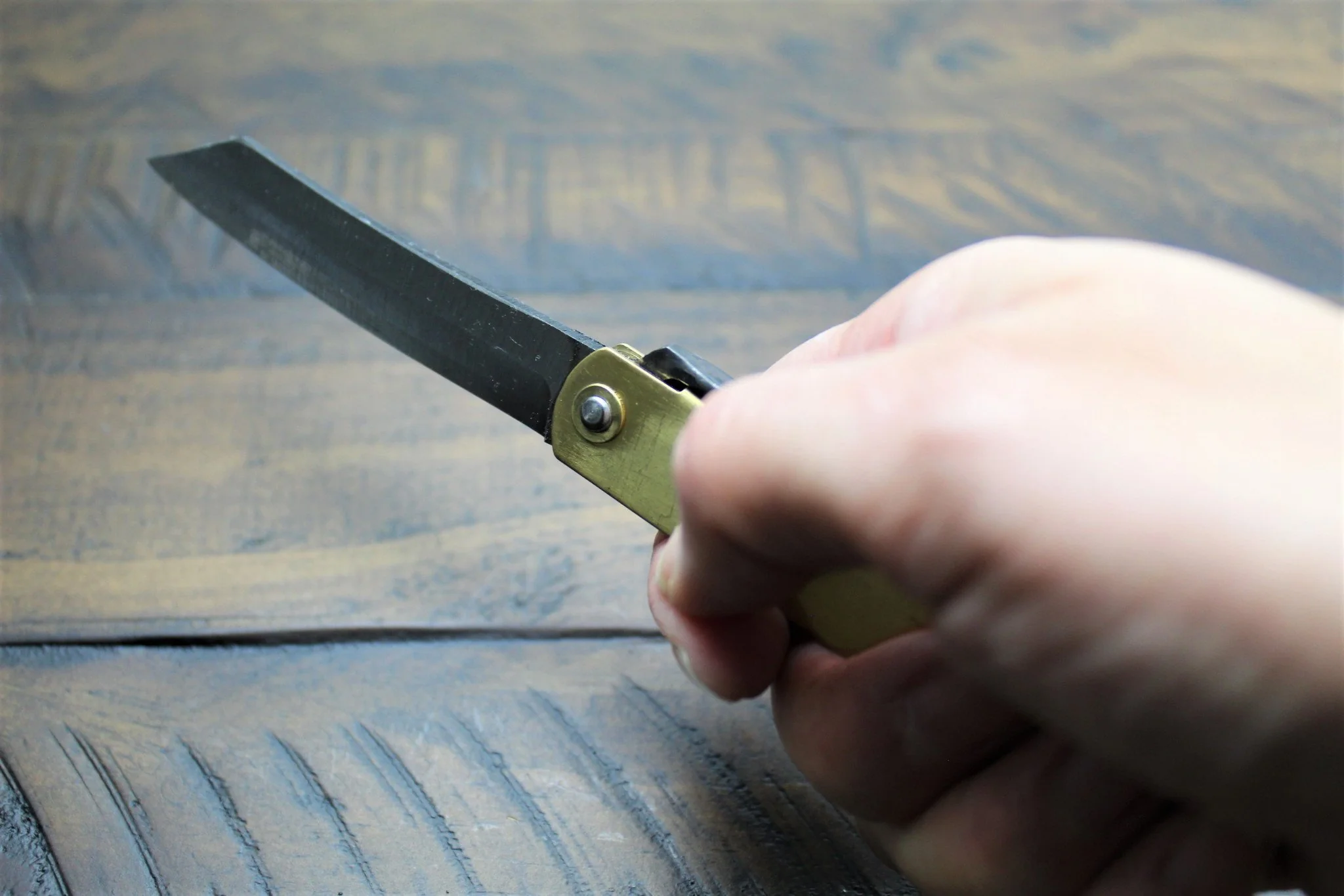 Higonokami Aoniko (Blue Steel #2) Brass Folding Pocket Knife - Image 12