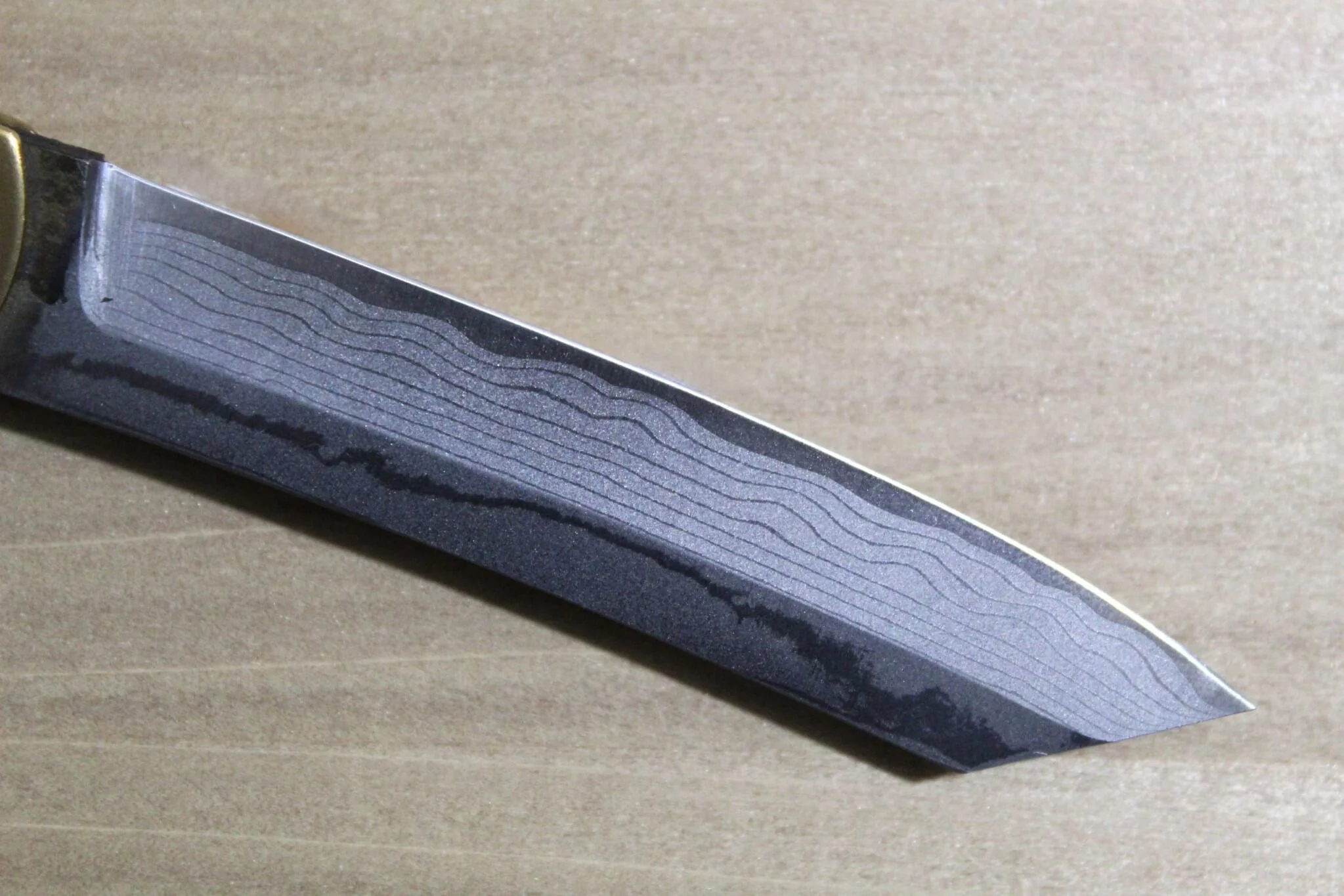 Higonokami Damascus Aoniko (Blue Steel #2) Tiger and Bamboo Folding Pocket Knife - Image 7