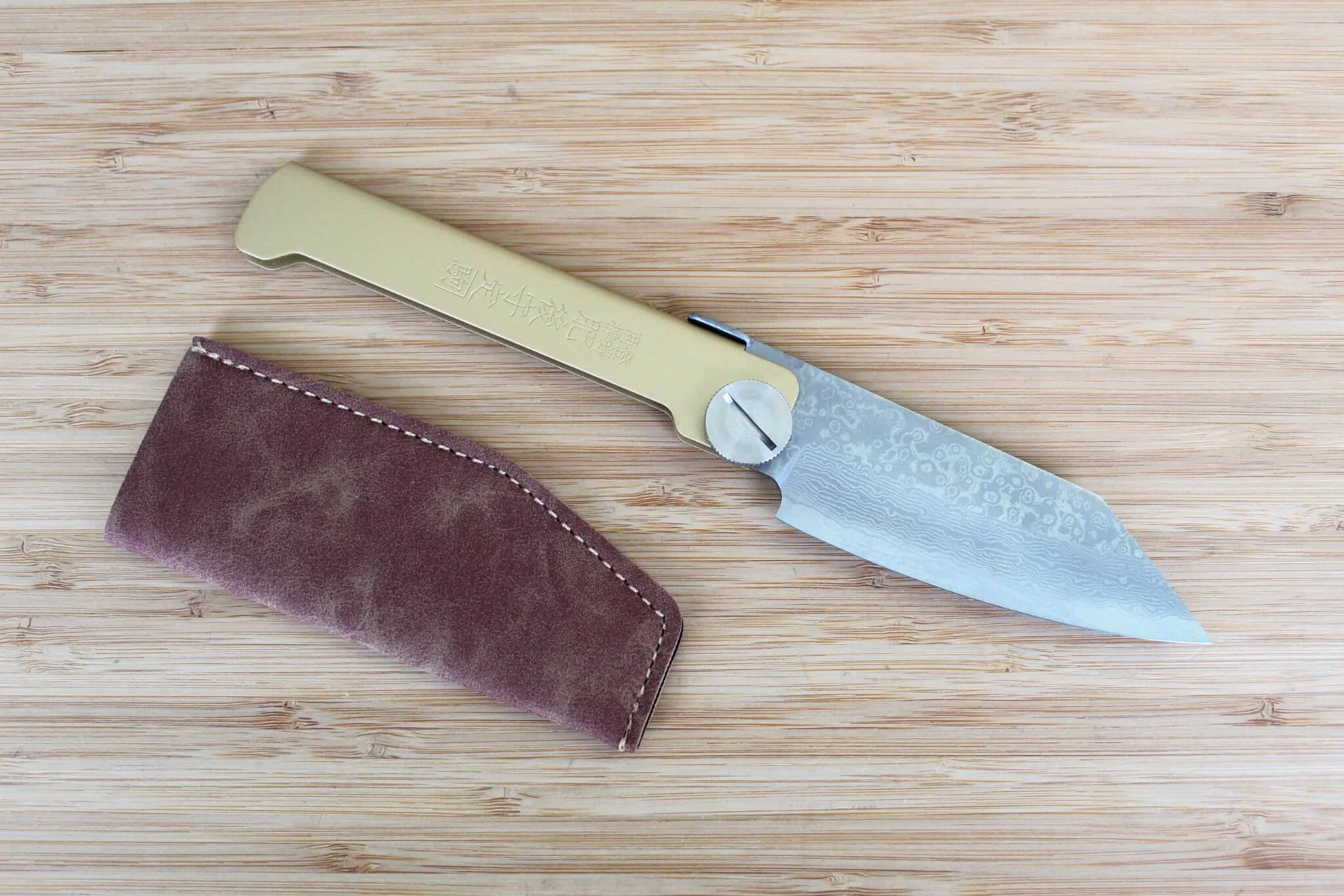 Higonokami VG10 Damascus Folding Knife - Brass Handle | Nagao Kanekoma