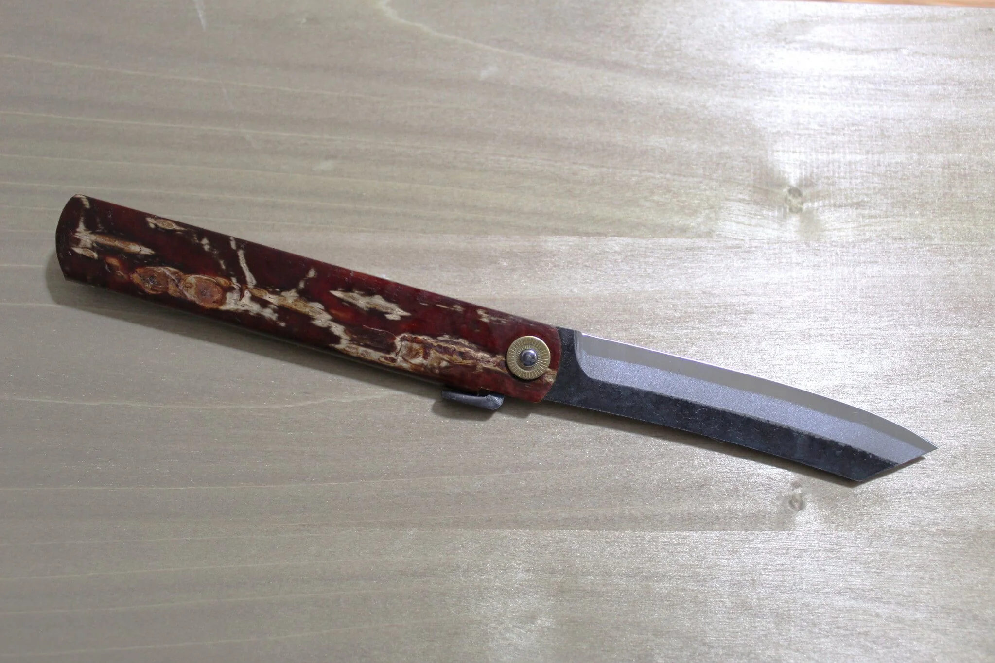 Higonokami Kabazaiku Sakura Cherry Bark Aoniko (Blue Steel #2) Folding Pocket Knife - Image 5