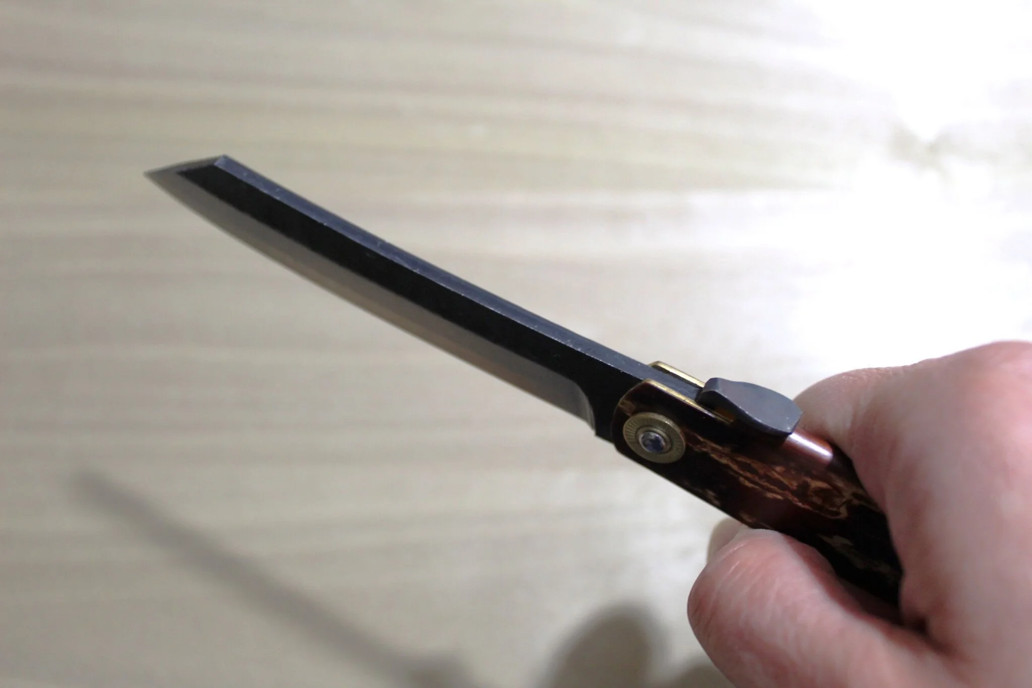 Higonokami Kabazaiku Sakura Cherry Bark Aoniko (Blue Steel #2) Folding Pocket Knife - Image 6