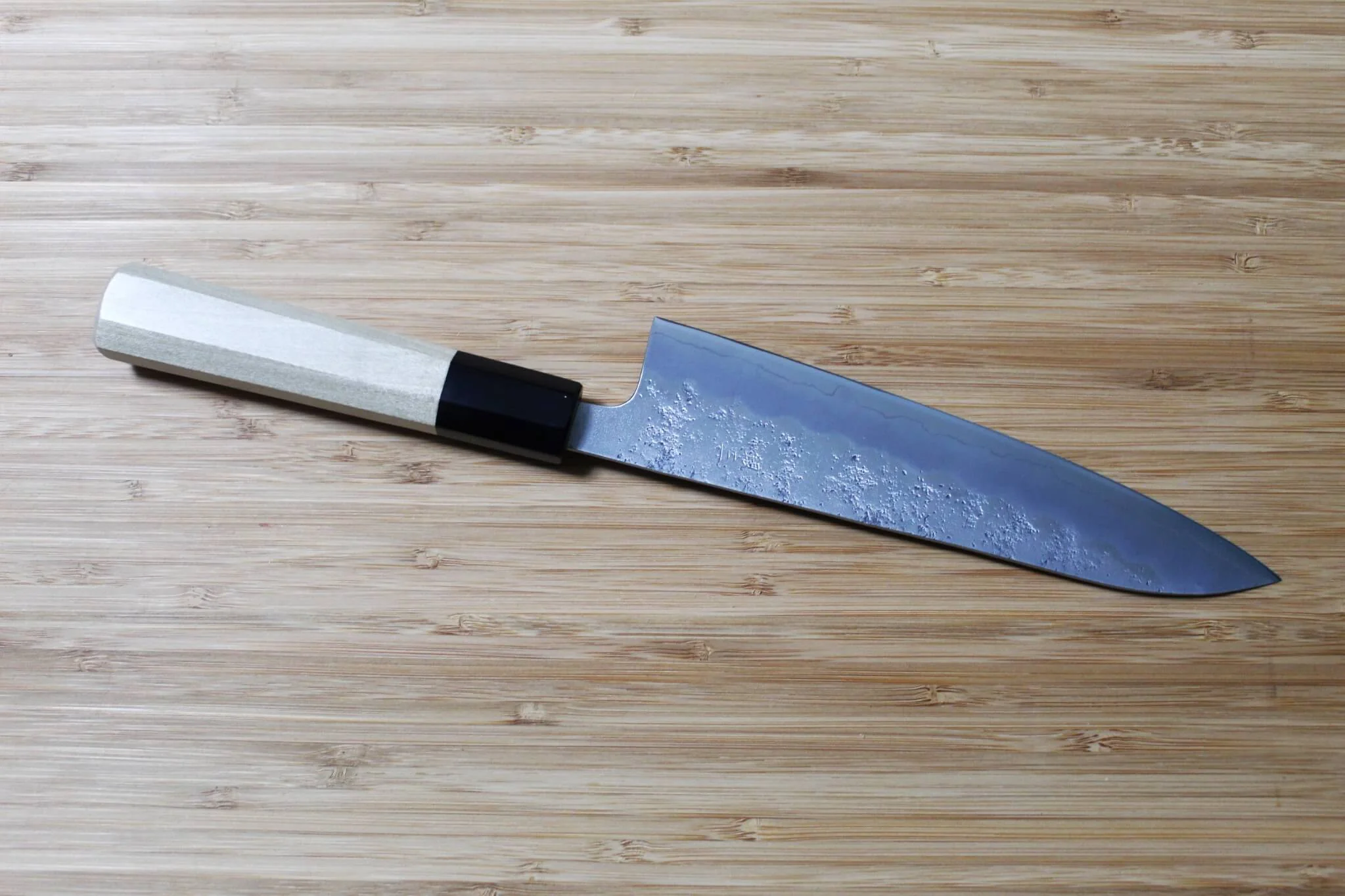 Hounen Kihan Oborozuki Ginsan Nashiji Gyuto Knife 180 mm / 7.1" with Magnolia Handle - Image 5
