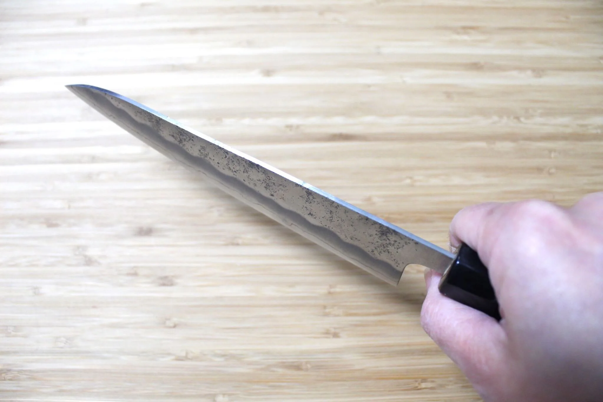 Hounen Kihan Oborozuki Ginsan Nashiji Gyuto Knife 180 mm / 7.1" with Magnolia Handle - Image 7