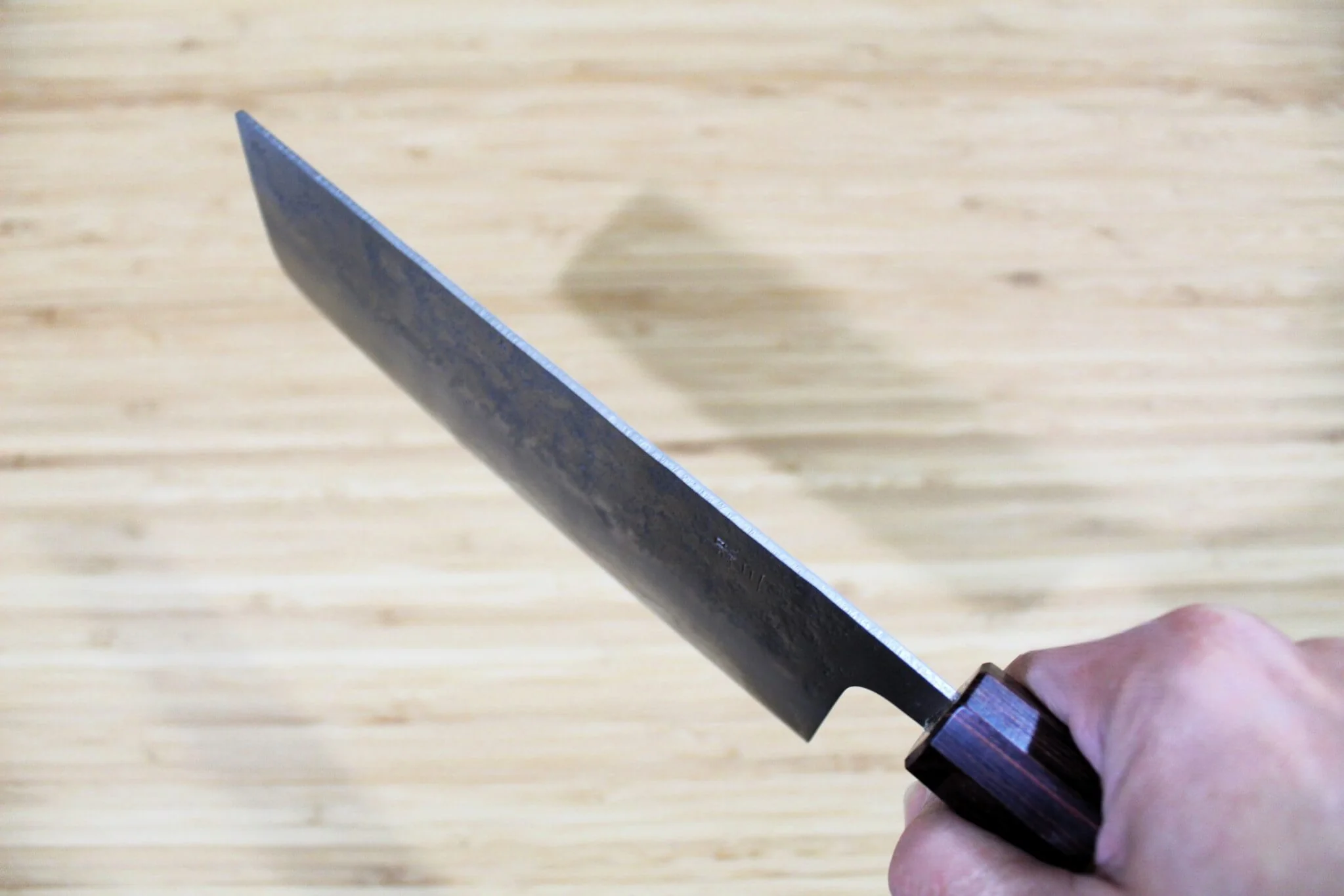 Hounen Kihan Oborozuki Ginsan Nashiji Nakiri Knife 165 mm / 6.5" with Magnolia Handle - Image 10