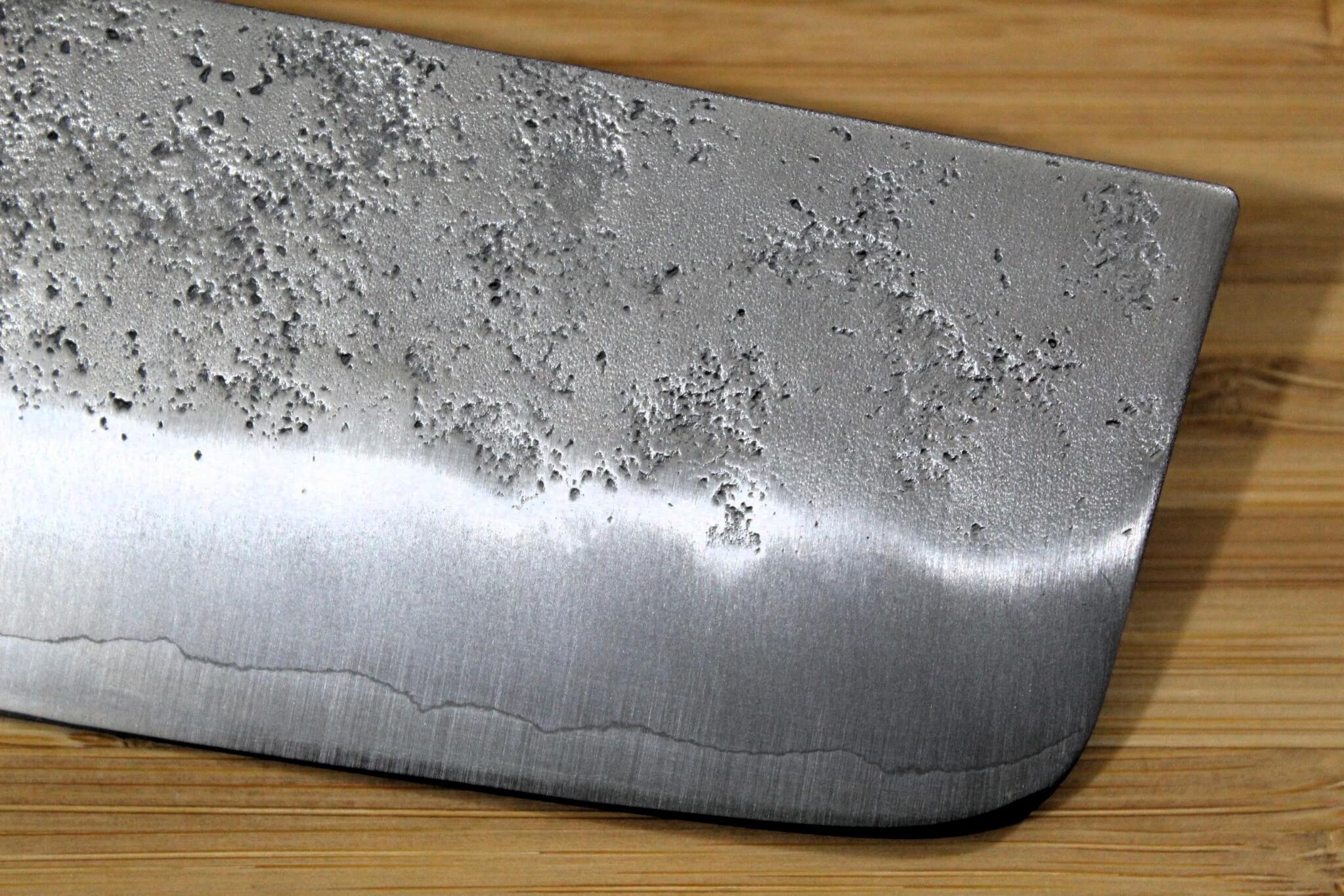 Hounen Kihan Oborozuki Ginsan Nashiji Nakiri Knife 165 mm / 6.5" with Magnolia Handle - Image 4