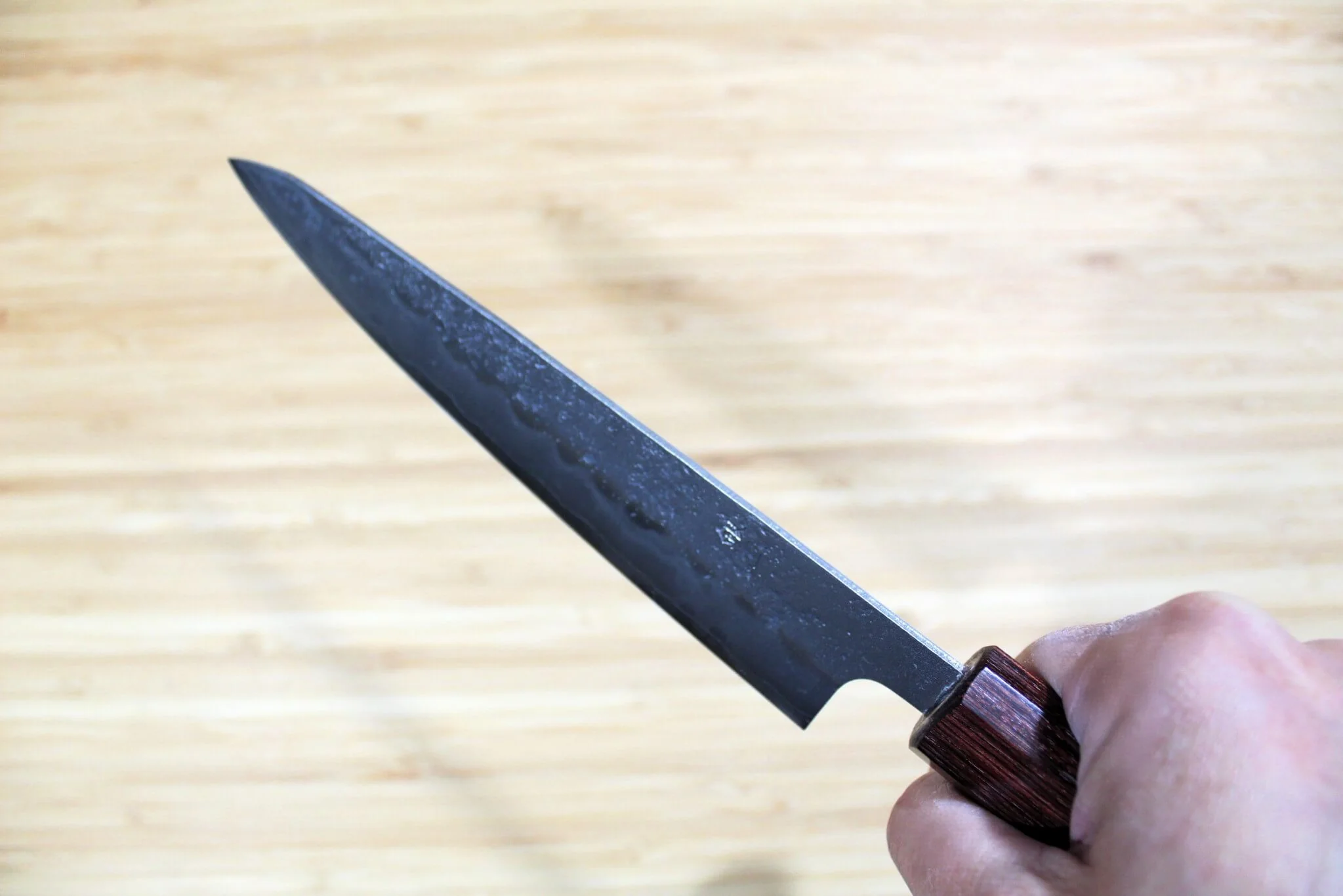 Hounen Kihan Oborozuki Ginsan Nashiji Petty Knife 150 mm / 5.9" with Magnolia Handle - Image 10
