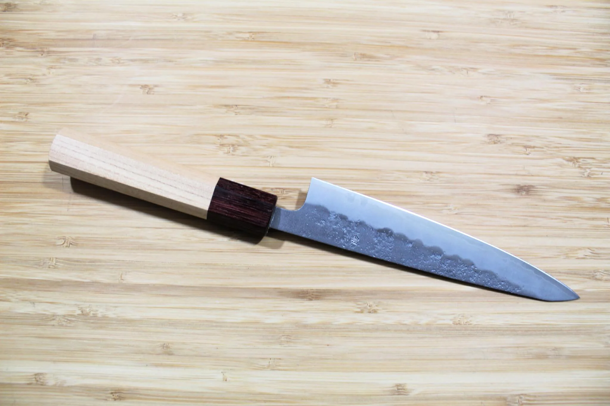 Hounen Kihan Oborozuki Ginsan Nashiji Petty Knife 150 mm / 5.9" with Magnolia Handle - Image 5