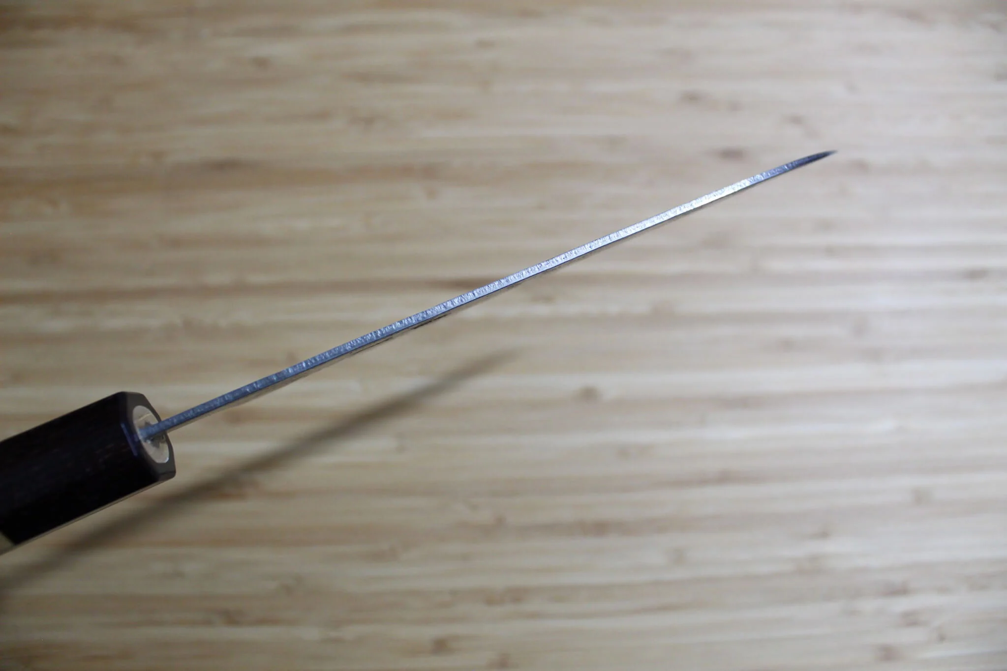 Hounen Kihan Oborozuki Ginsan Nashiji Santoku Knife 165 mm / 6.5" with Magnolia Handle - Image 8