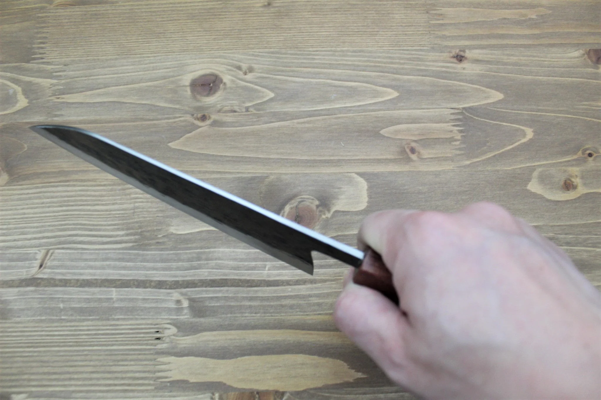 Isamitsu Aogami Super / Blue Super Steel Santoku 165 mm / 6.5" Red Maple Handle - Image 9