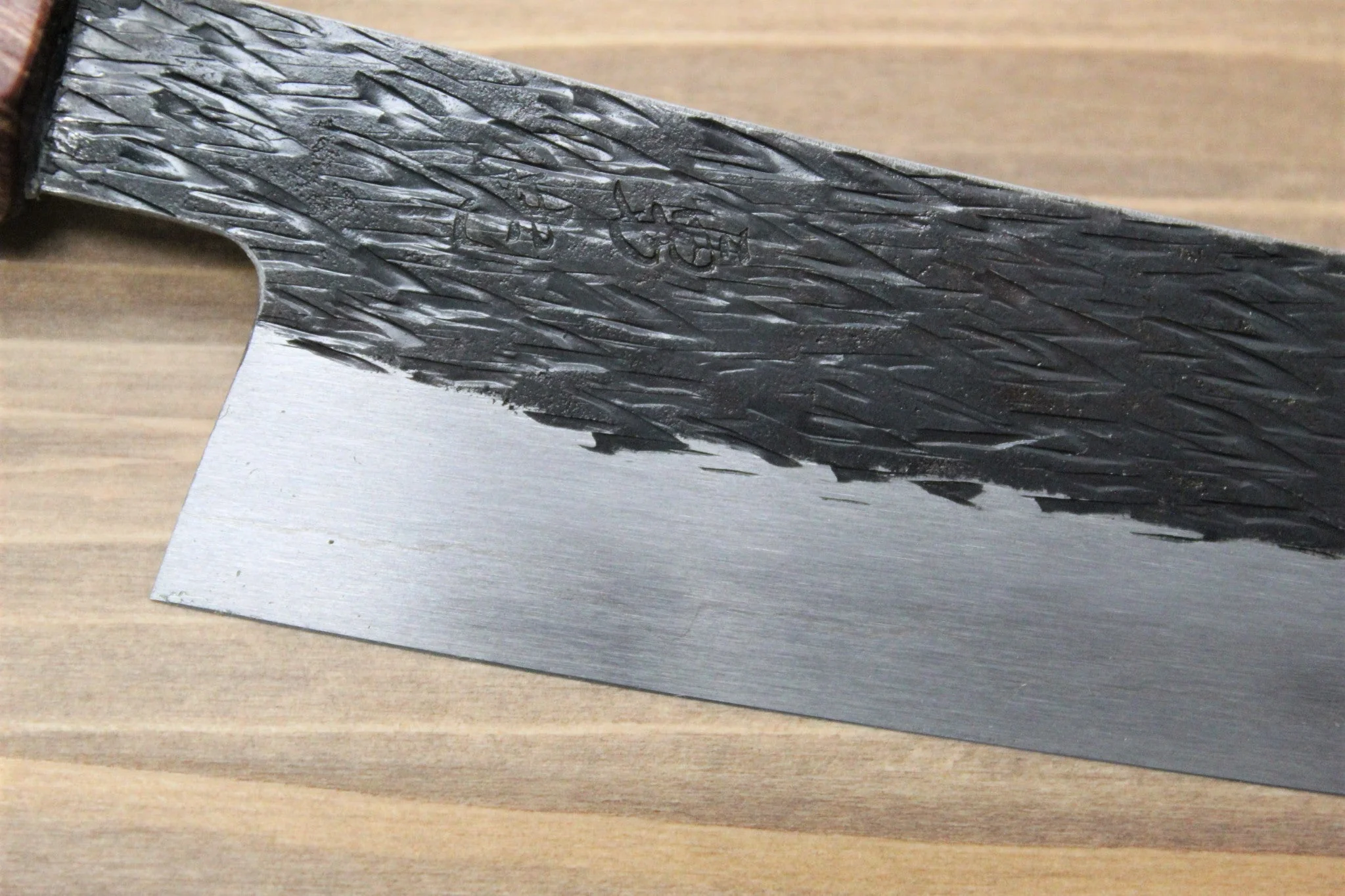 Isamitsu Shirogami #1 / White Steel #1 Kiritsuke 135 mm / 5.3" Brown Two Tone Maple and Burberry Handle - Image 3