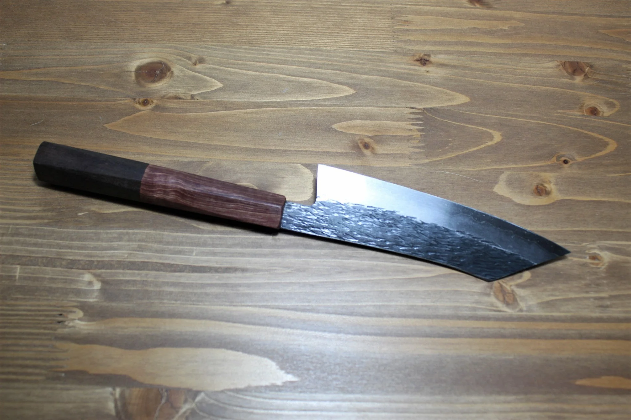Isamitsu Shirogami #1 / White Steel #1 Kiritsuke 135 mm / 5.3" Brown Two Tone Maple and Burberry Handle - Image 5