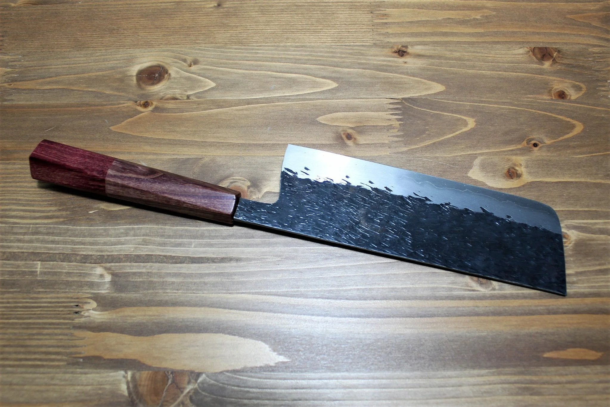 Isamitsu Shirogami #1 / White Steel #1 Nakiri 165 mm / 6.5" Red Two Tone Maple and Burberry Handle - Image 5