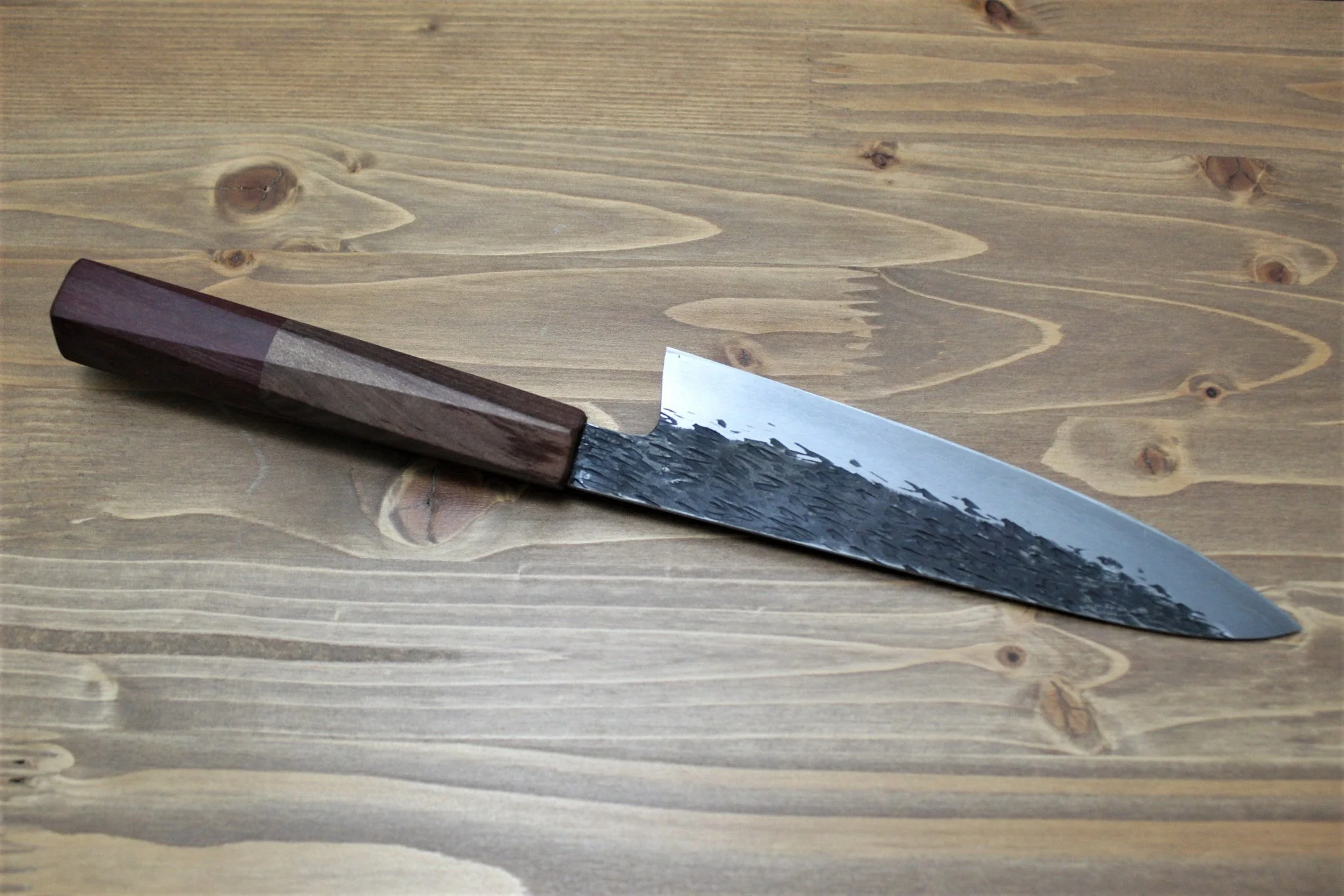 Isamitsu Shirogami #1 / White Steel #1 Petty 150 mm / 5.9" Brown Two Tone Maple and Burberry Handle - Image 5