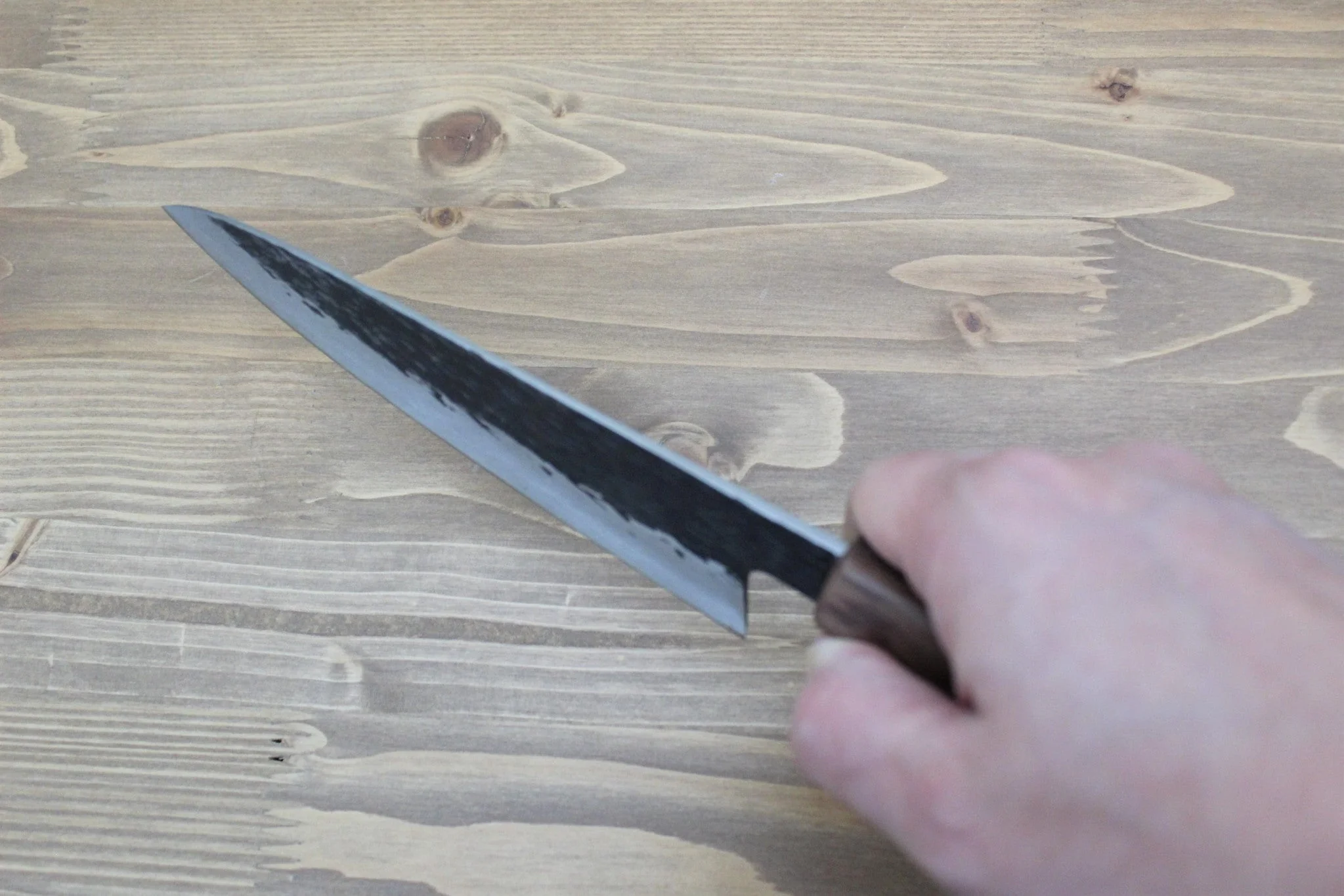 Isamitsu Shirogami #1 / White Steel #1 Petty 150 mm / 5.9" Brown Two Tone Maple and Burberry Handle - Image 9