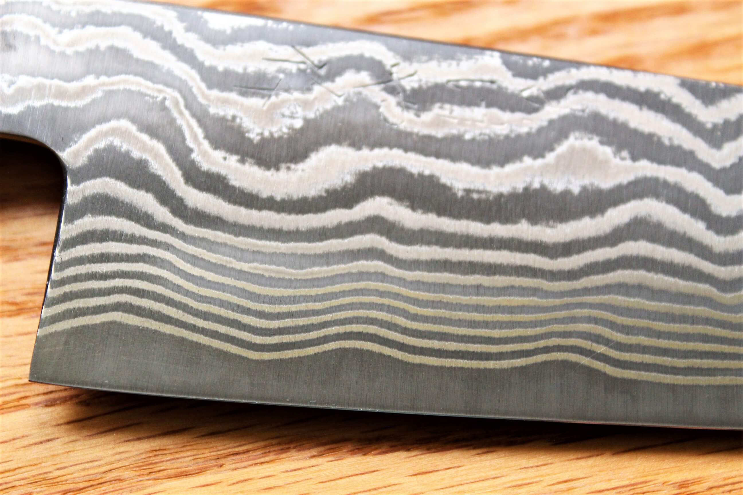 Fujiwara Yasuhiko Kagerou Ginsan Nickle Damascus Petty with Ebony Handle Buffalo Ferrule 150mm / 5.9" - Image 3