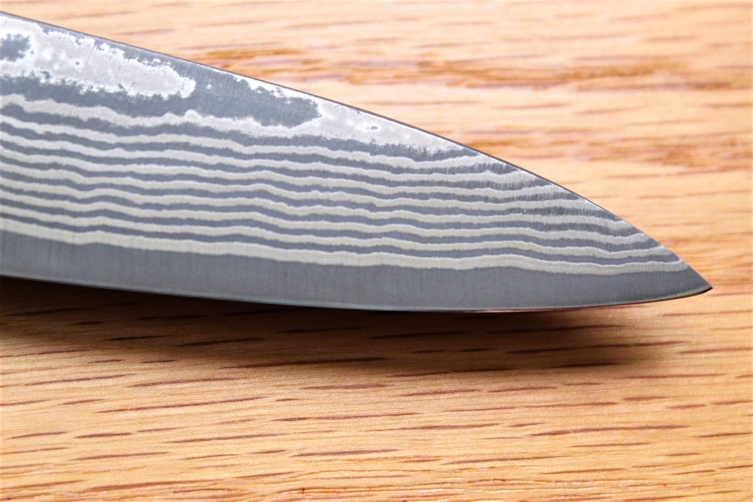 Fujiwara Yasuhiko Kagerou Ginsan Nickle Damascus Petty with Ebony Handle Buffalo Ferrule 150mm / 5.9" - Image 4