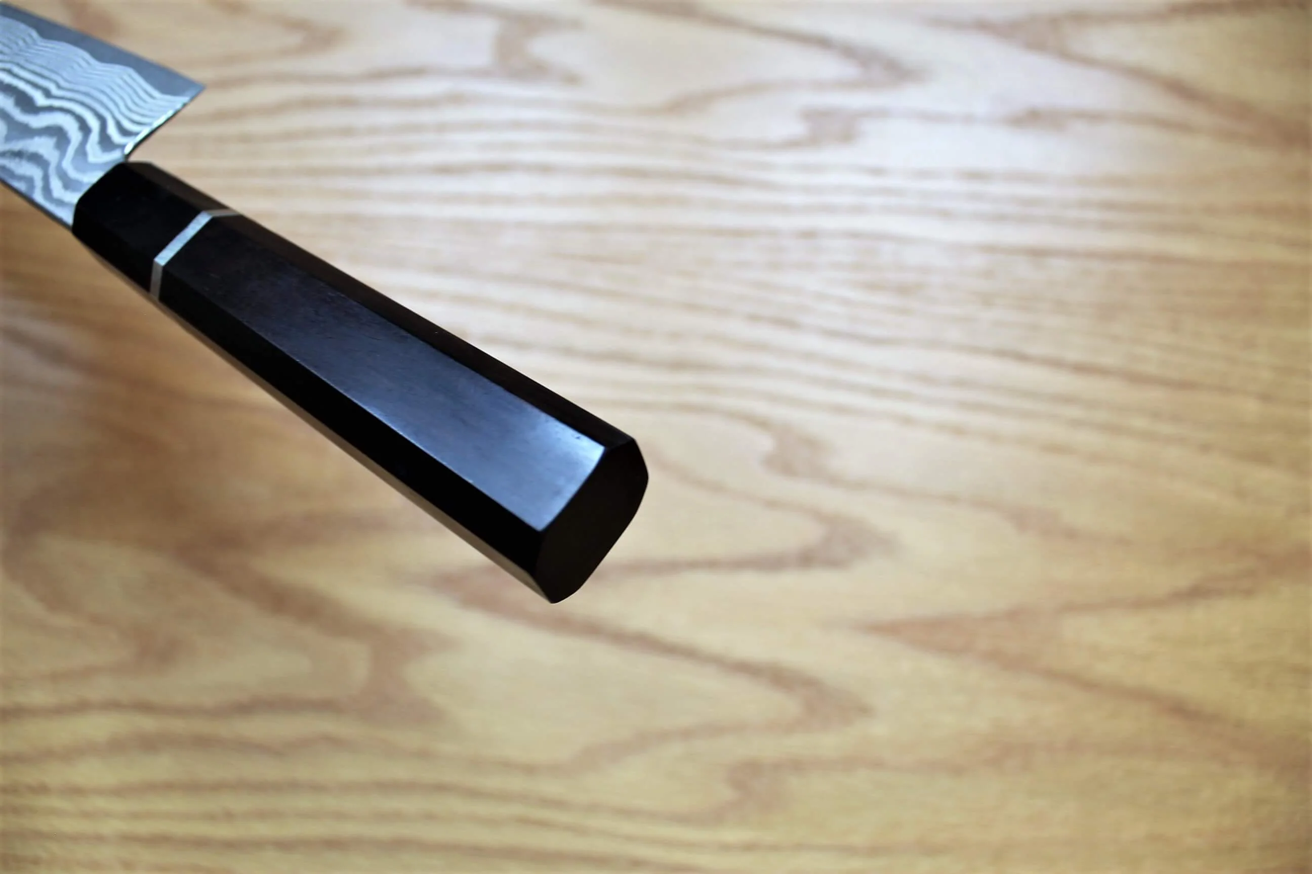 Fujiwara Yasuhiko Kagerou Ginsan Nickle Damascus Petty with Ebony Handle Buffalo Ferrule 150mm / 5.9" - Image 7