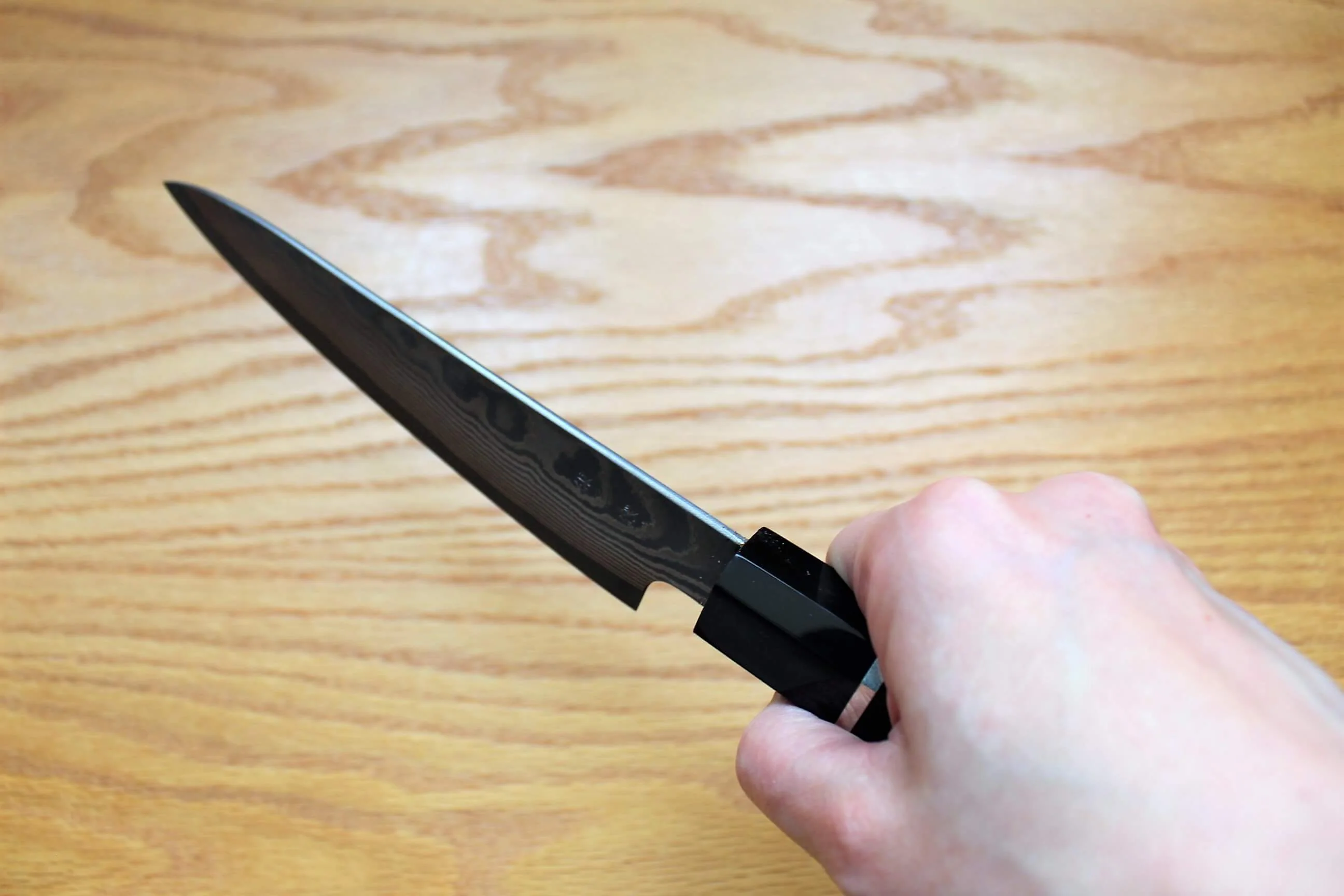 Fujiwara Yasuhiko Kagerou Ginsan Nickle Damascus Petty with Ebony Handle Buffalo Ferrule 150mm / 5.9" - Image 9