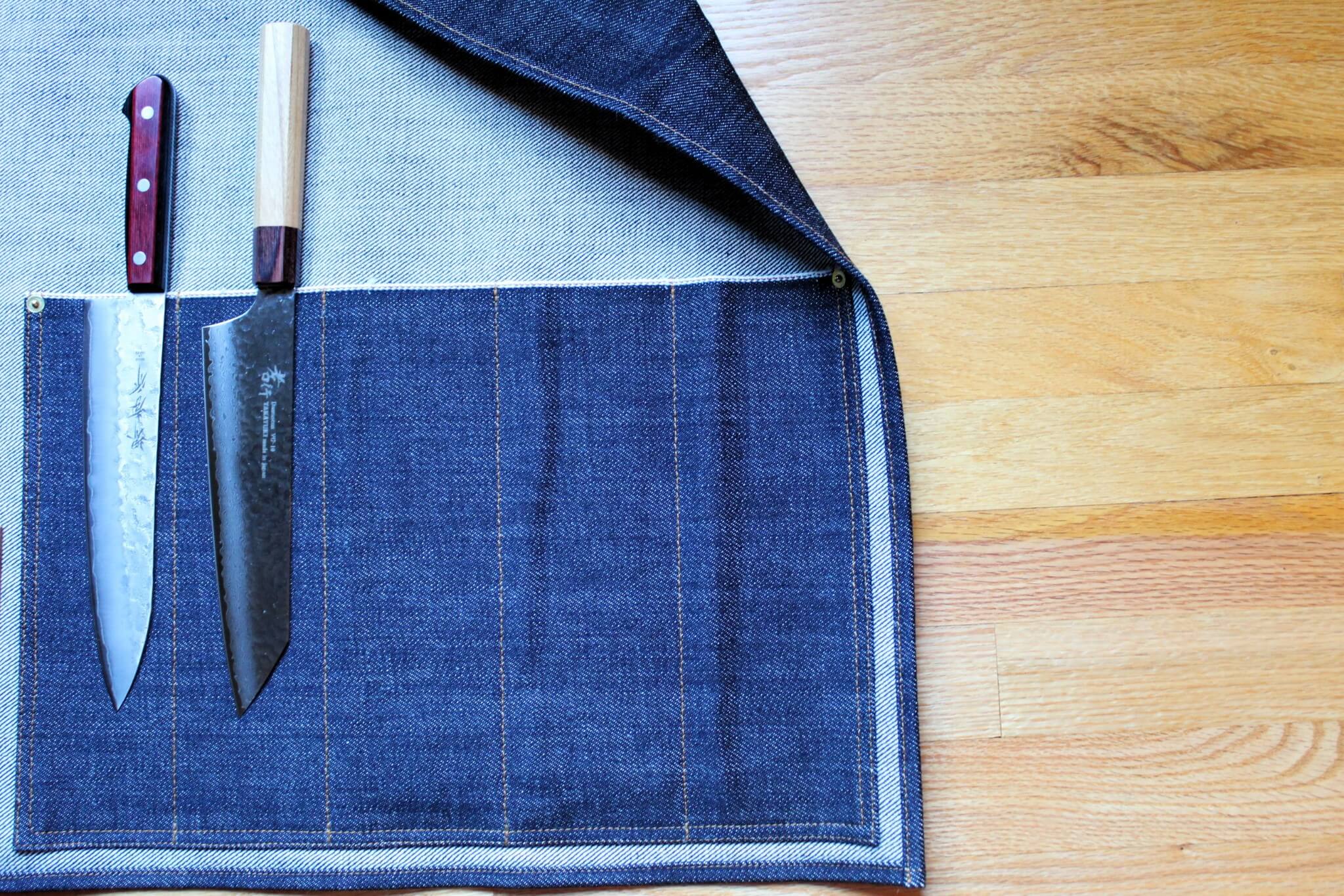 Kaneshige Hamono Handmade Denim and Leather Knife Roll - Image 13