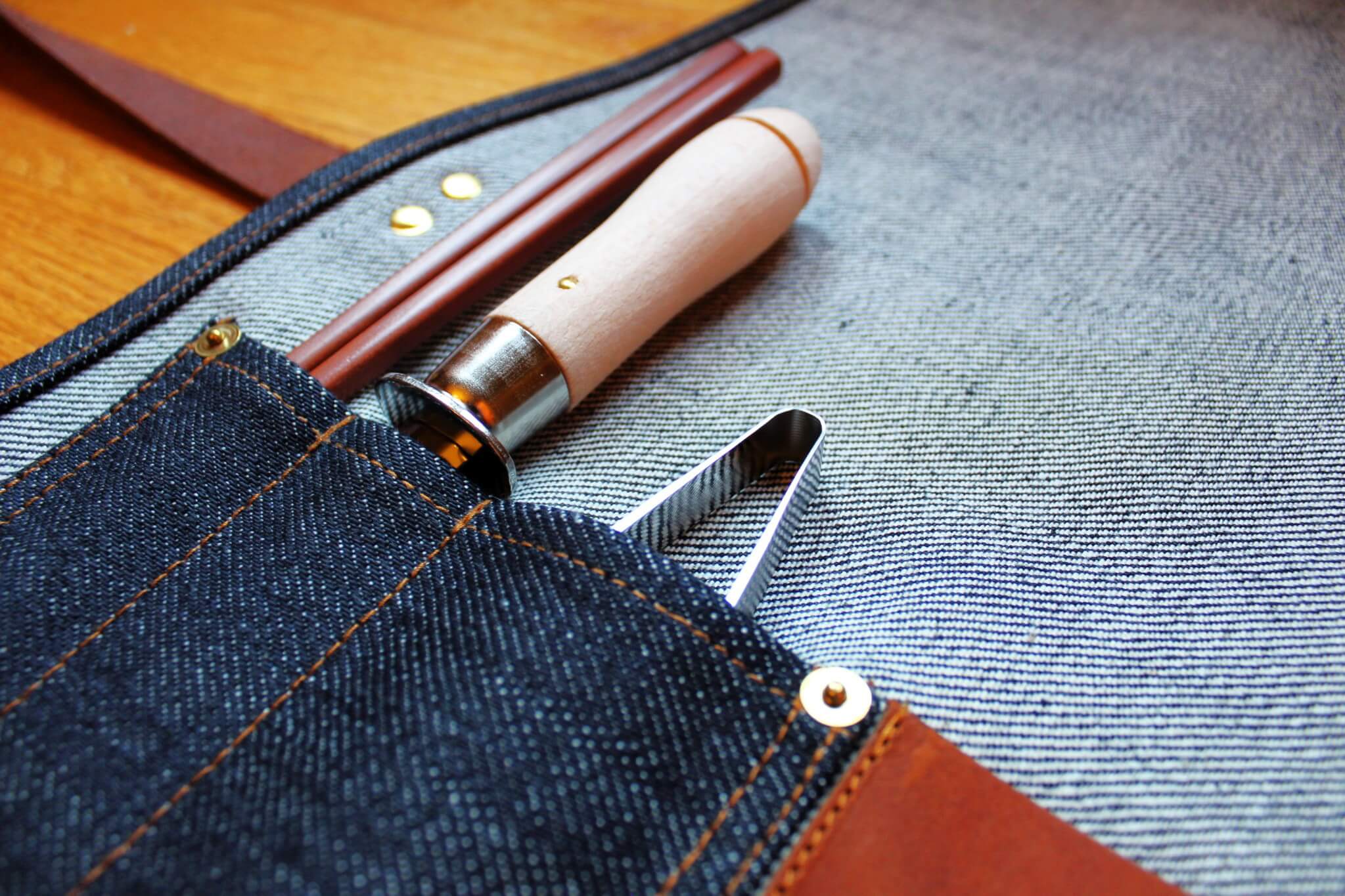 Kaneshige Hamono Handmade Denim and Leather Knife Roll - Image 5