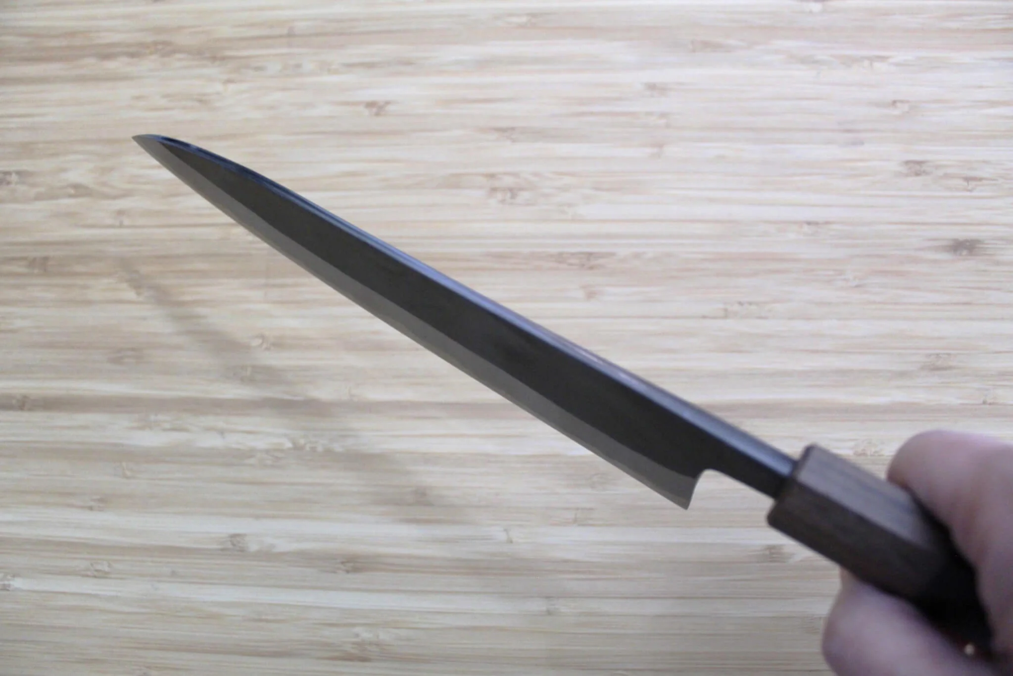 Kaneshige Hamono Kurouchi Aoniko Santoku Knife 190 mm (7.5") Khii Ebony Handle - Image 10
