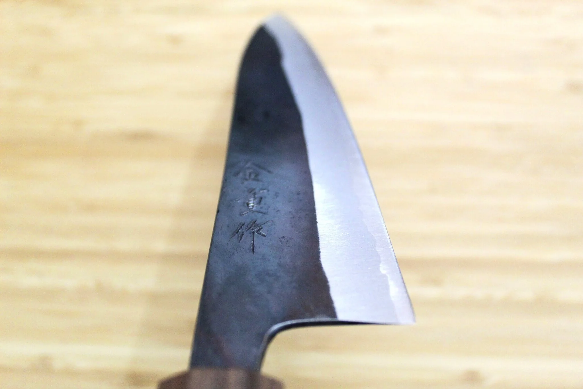 Kaneshige Hamono Kurouchi Aoniko Santoku Knife 190 mm (7.5") Khii Ebony Handle - Image 9