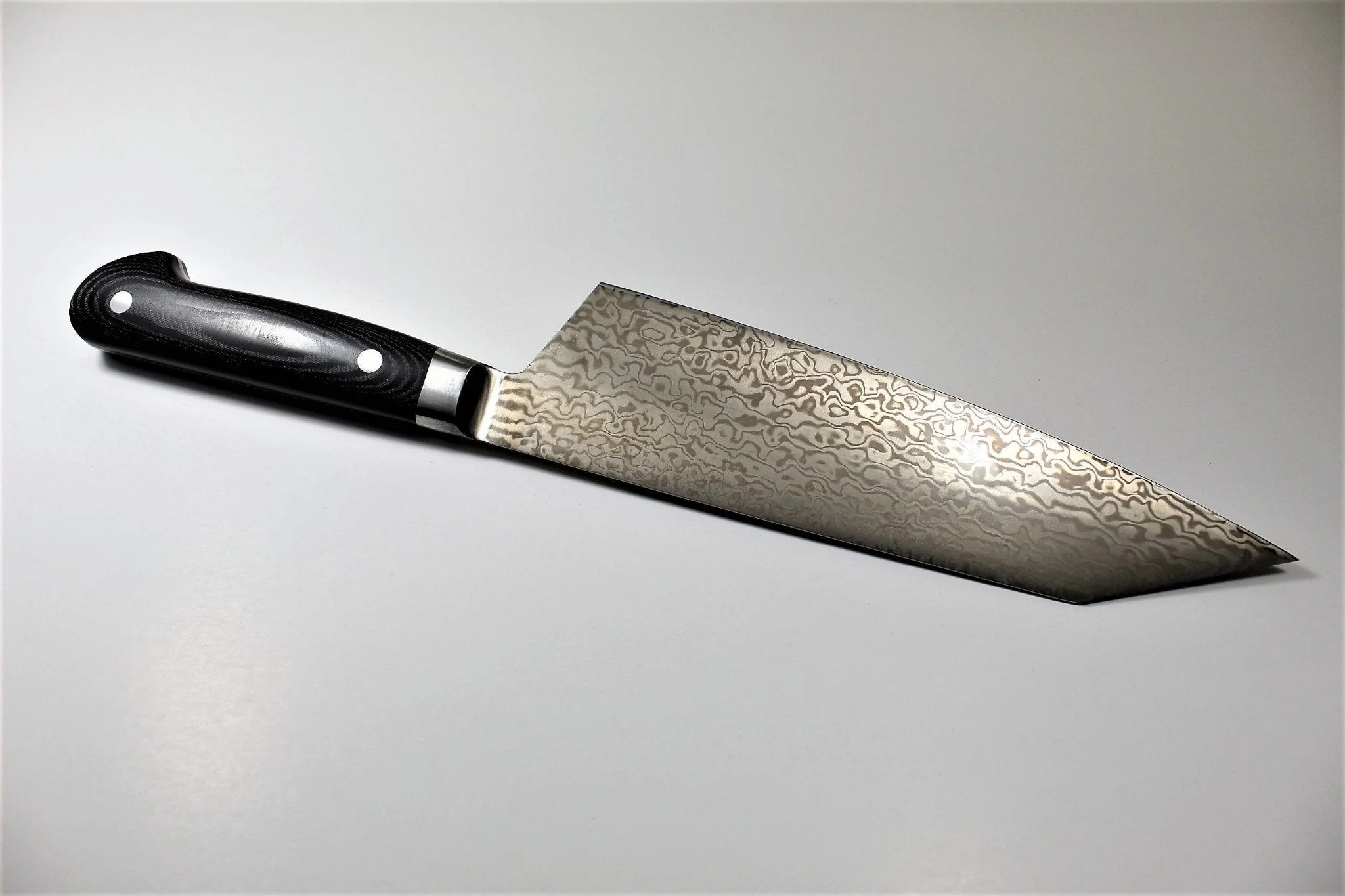 Sakai Takayuki Coreless VG10 & VG2 Damascus 190mm Kengata Gyuto - Black Canvas Micarta - Image 6