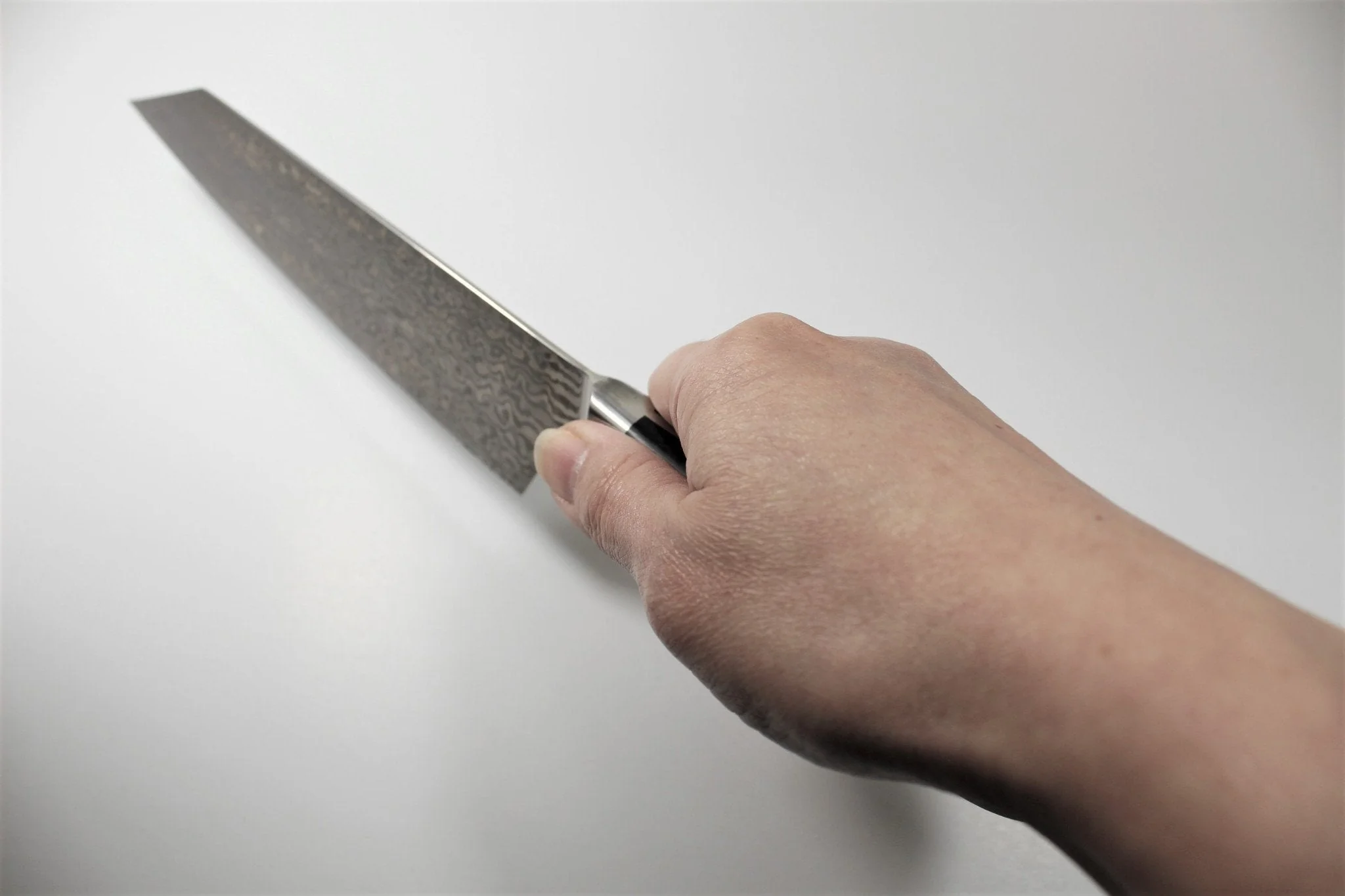 Sakai Takayuki Coreless VG10 & VG2 Damascus 190mm Kengata Gyuto - Black Canvas Micarta - Image 8