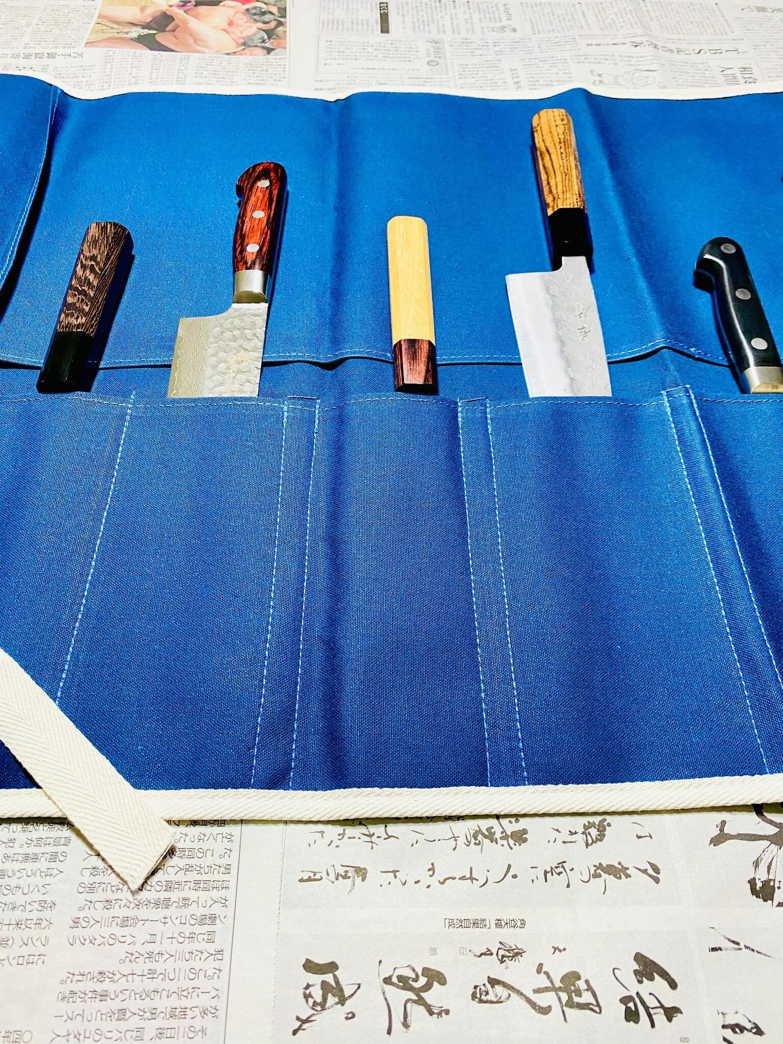 Sakai Takayuki Japanese Chef Knife Canvas Roll Carry Bag for 6 Knives - Navy