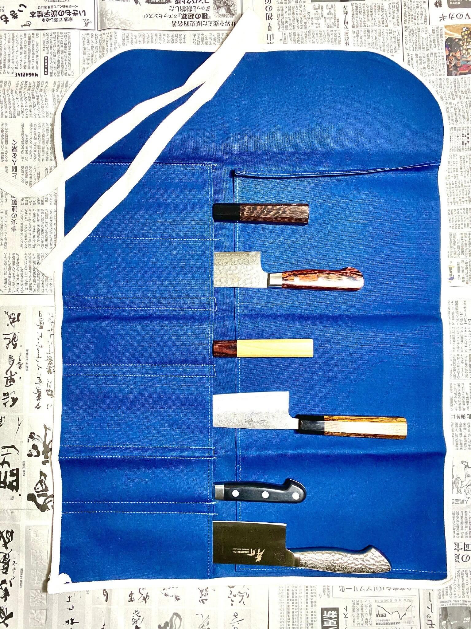 Sakai Takayuki Japanese Chef Knife Canvas Roll Carry Bag for 6 Knives - Navy - Image 2