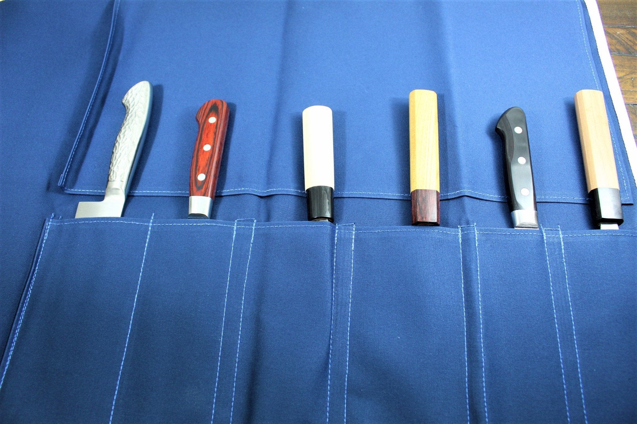 Sakai Takayuki Japanese Chef Knife Canvas Roll Carry Bag for 6 Knives - Navy - Image 3
