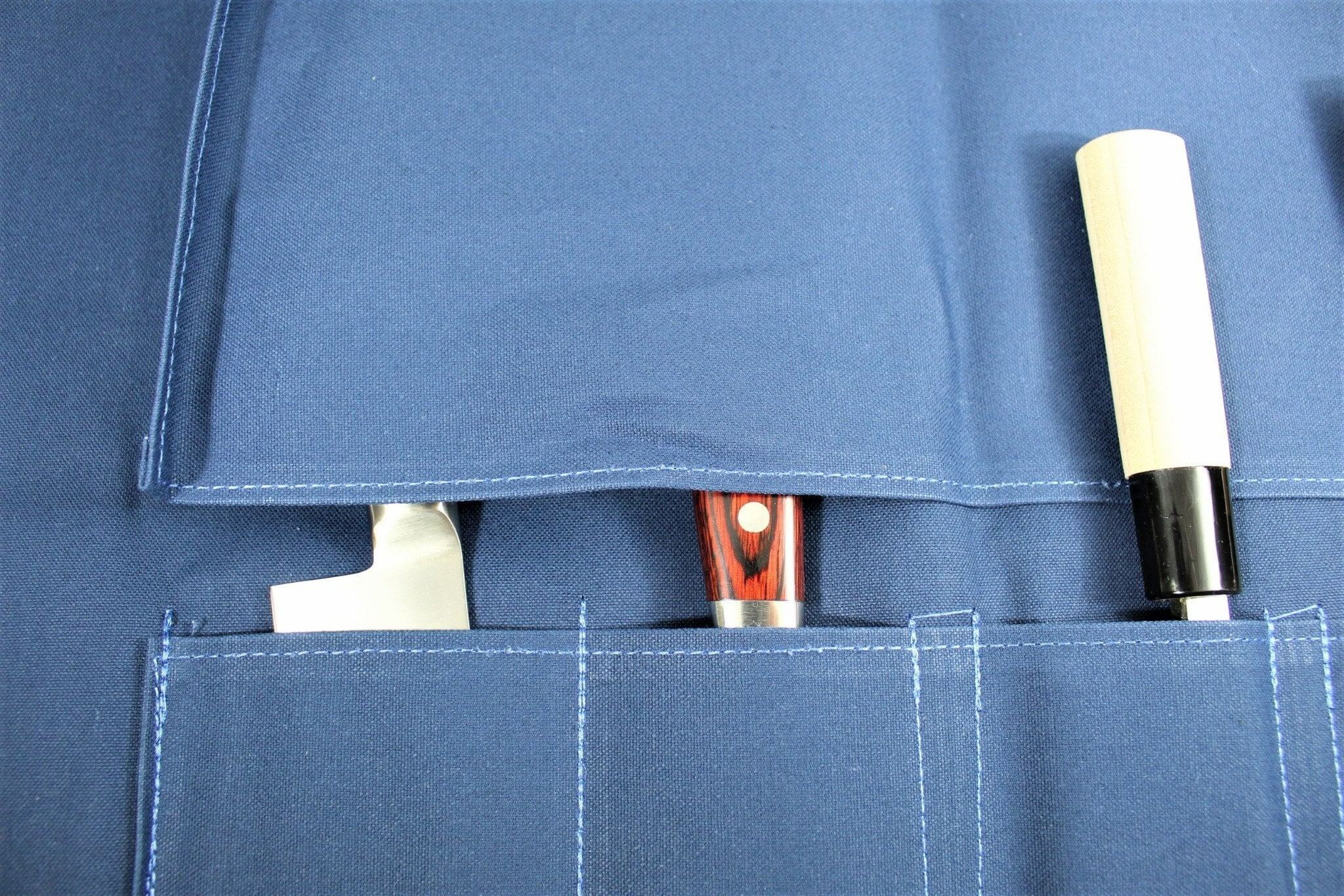 Sakai Takayuki Japanese Chef Knife Canvas Roll Carry Bag for 6 Knives - Navy - Image 4