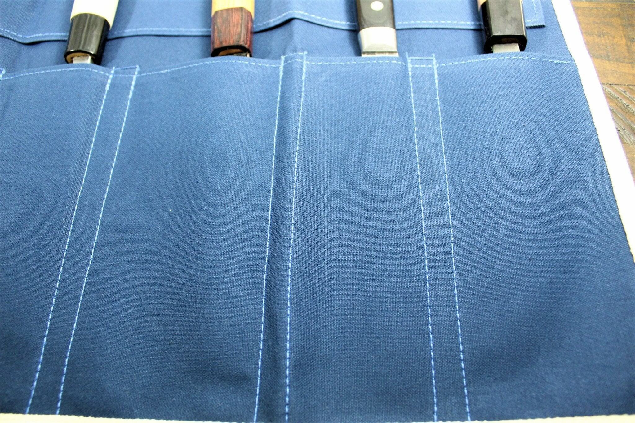 Sakai Takayuki Japanese Chef Knife Canvas Roll Carry Bag for 6 Knives - Navy - Image 5