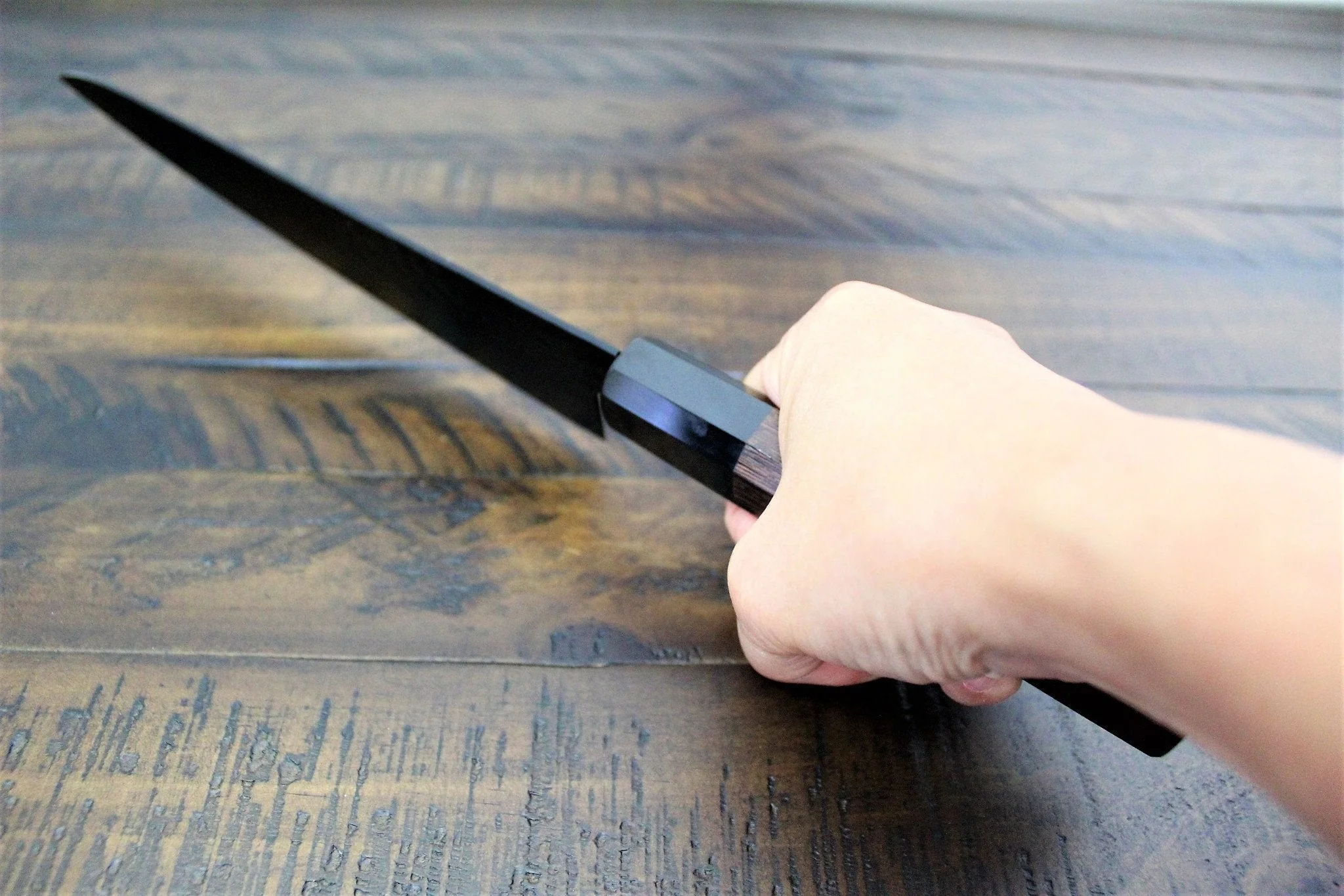 Sakai Takayuki Kurokage VG10 Hammered 210mm (8.3") Gyuto - Fluorine Coated Black Blade - Image 8