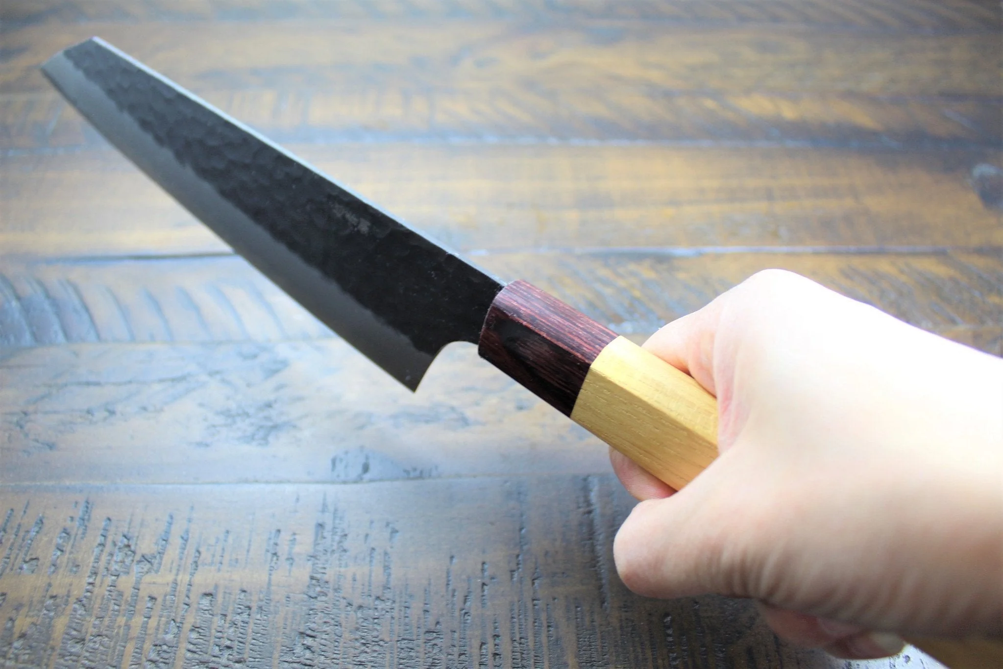 Sakai Takayuki Kengata Gyuto Kurouchi Hammered Finish Aogami Super 190mm (7.5") Japanese Chef Knife - Image 12