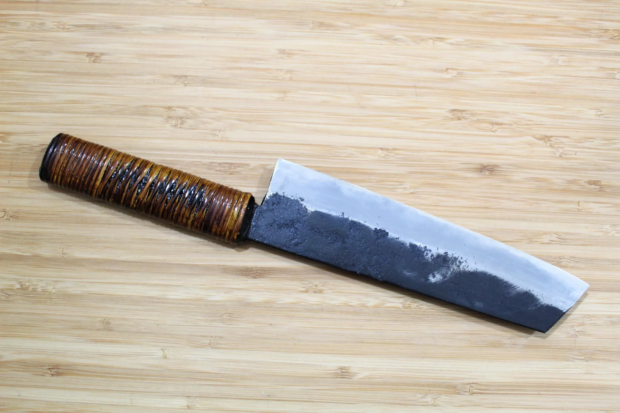 Kyokokaji Shokei Shironiko Kurouchi Kiritsuke 170 mm / 6.7" Fujimaki Handle - Image 5