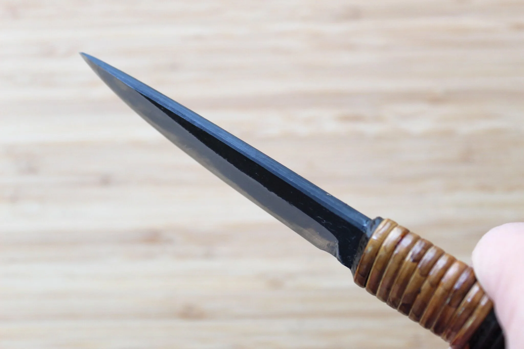 Kyokokaji Shokei Shironiko White #2 Kurouchi Wide Petty Knife - 90mm (Fujimaki Handle) - Image 6