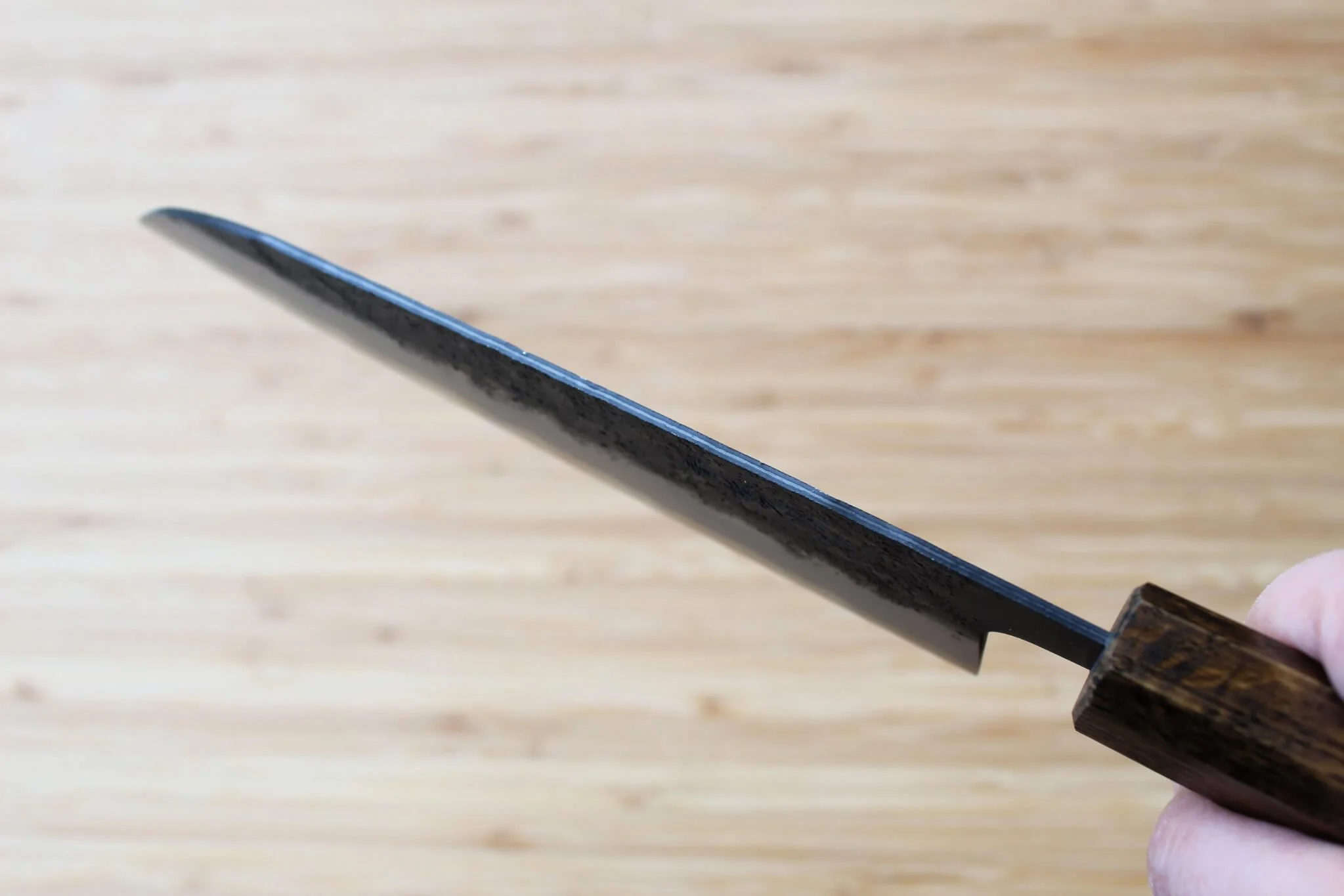 OUL Aogami Super / Blue Super Steel Nashiji Santoku 165 mm / 6.5" Black Oak - Image 10