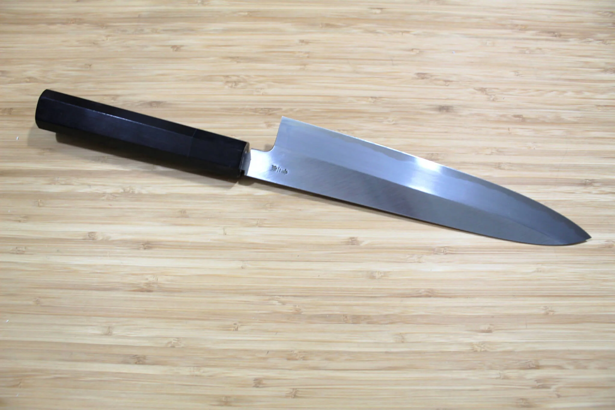 OUL Aoniko / Blue Steel #2 Gyuto 240 mm / 9.4" with Ebony Handle - Image 5