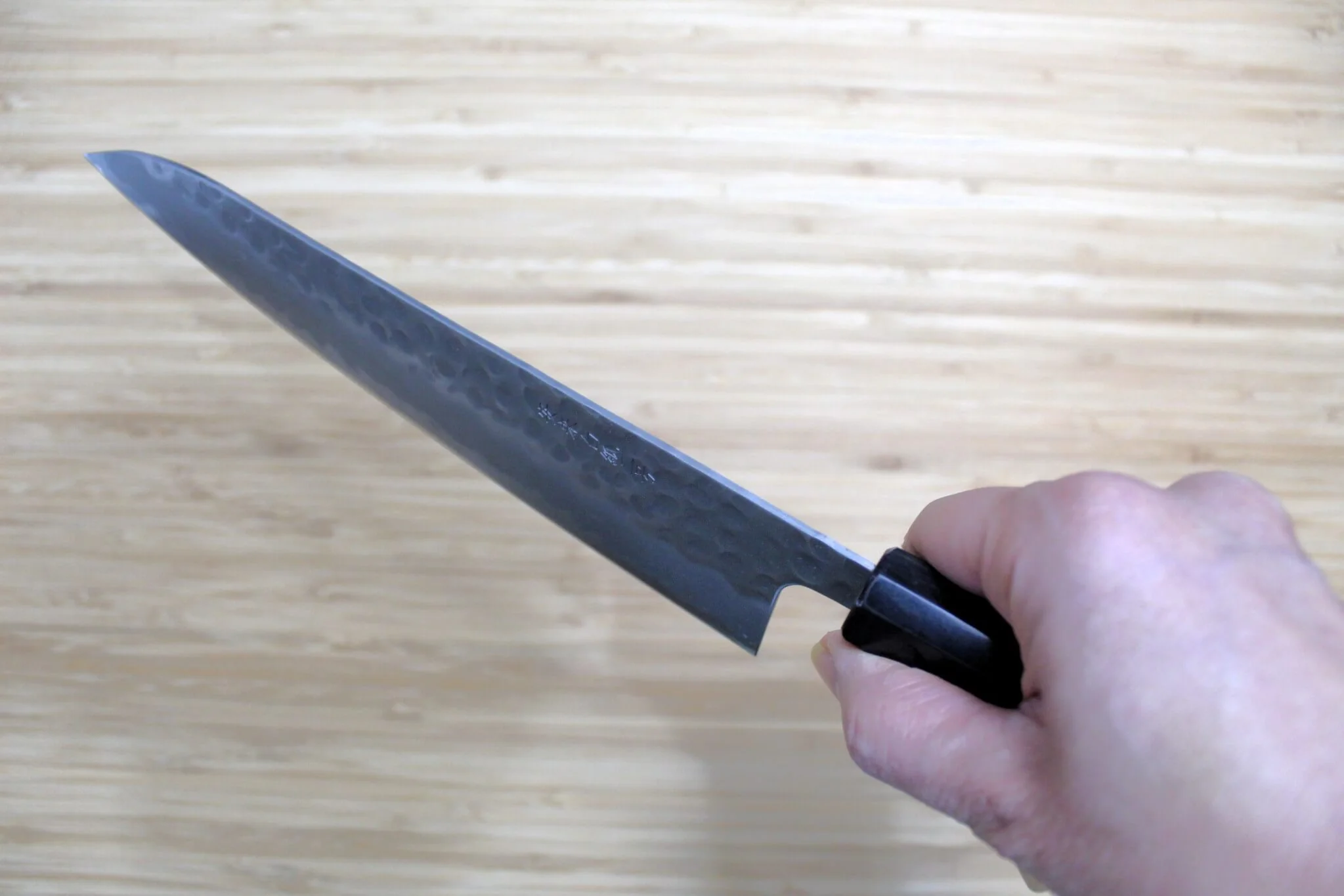 OUL Gyuto Hammered Shironiko / White Steel #2 210 mm / 8.2" Magnolia Handle - Image 10