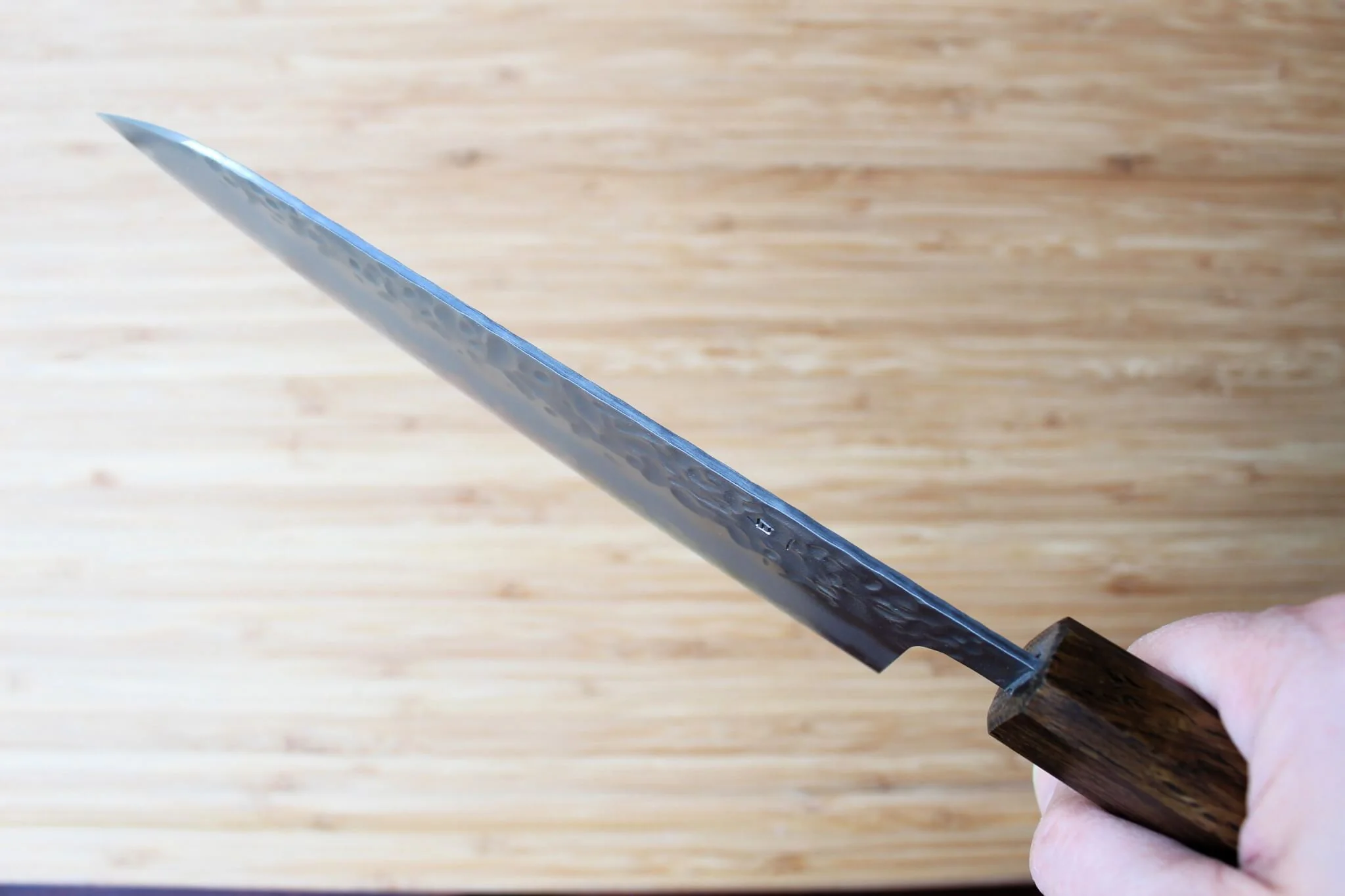 OUL Gyuto Tsuchime White Steel #1 180 mm Black Oak Handle - Image 11