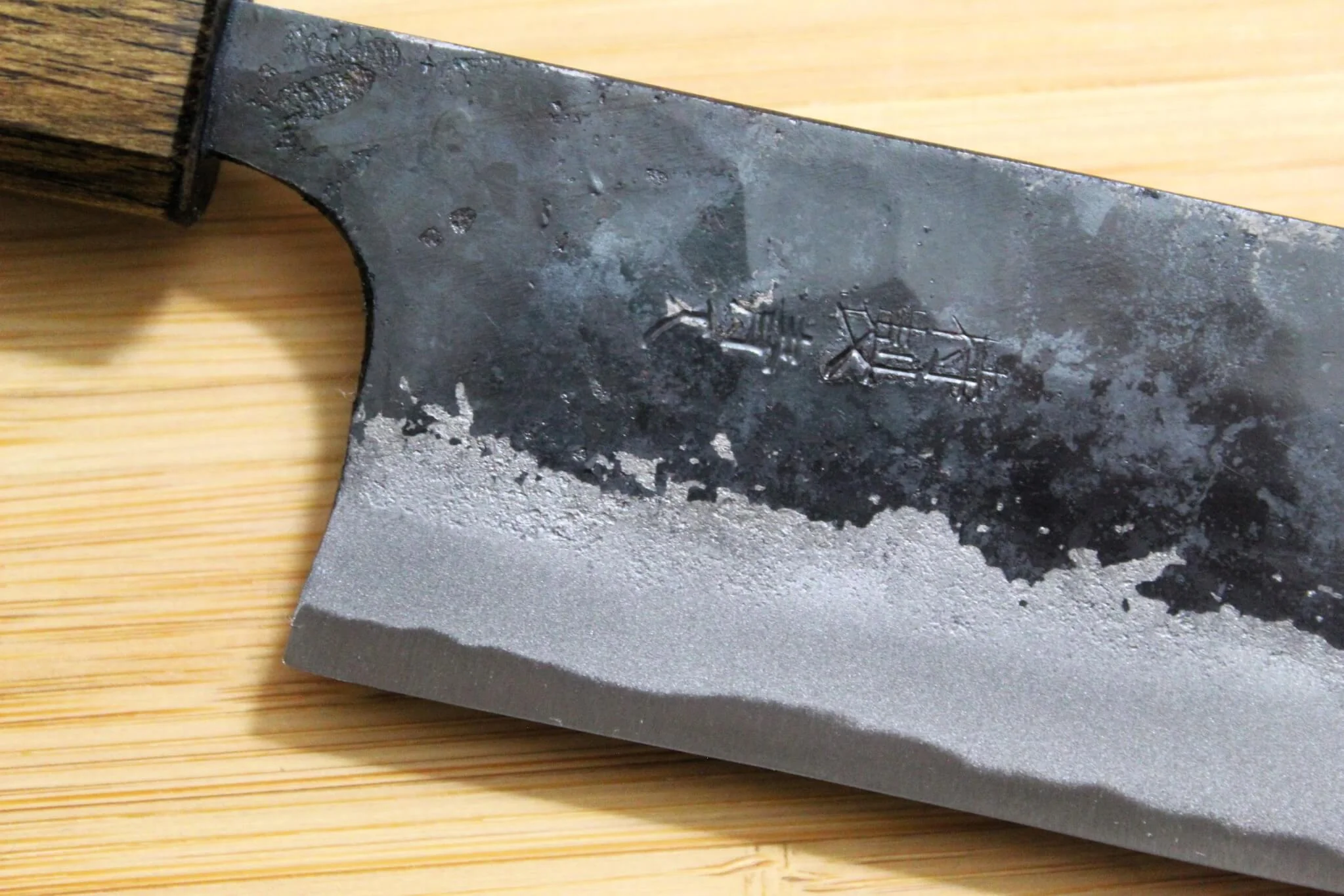 OUL Kurouchi Aoniko / Blue Steel #2 Small Nakiri Knife 120 mm / 4.7" Black Oak Handle - Image 3