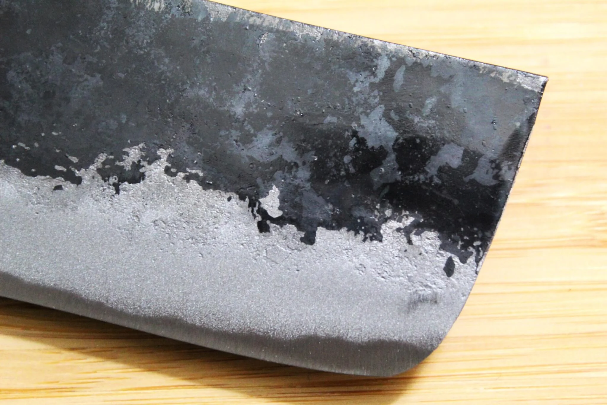OUL Kurouchi Aoniko / Blue Steel #2 Small Nakiri Knife 120 mm / 4.7" Black Oak Handle - Image 4