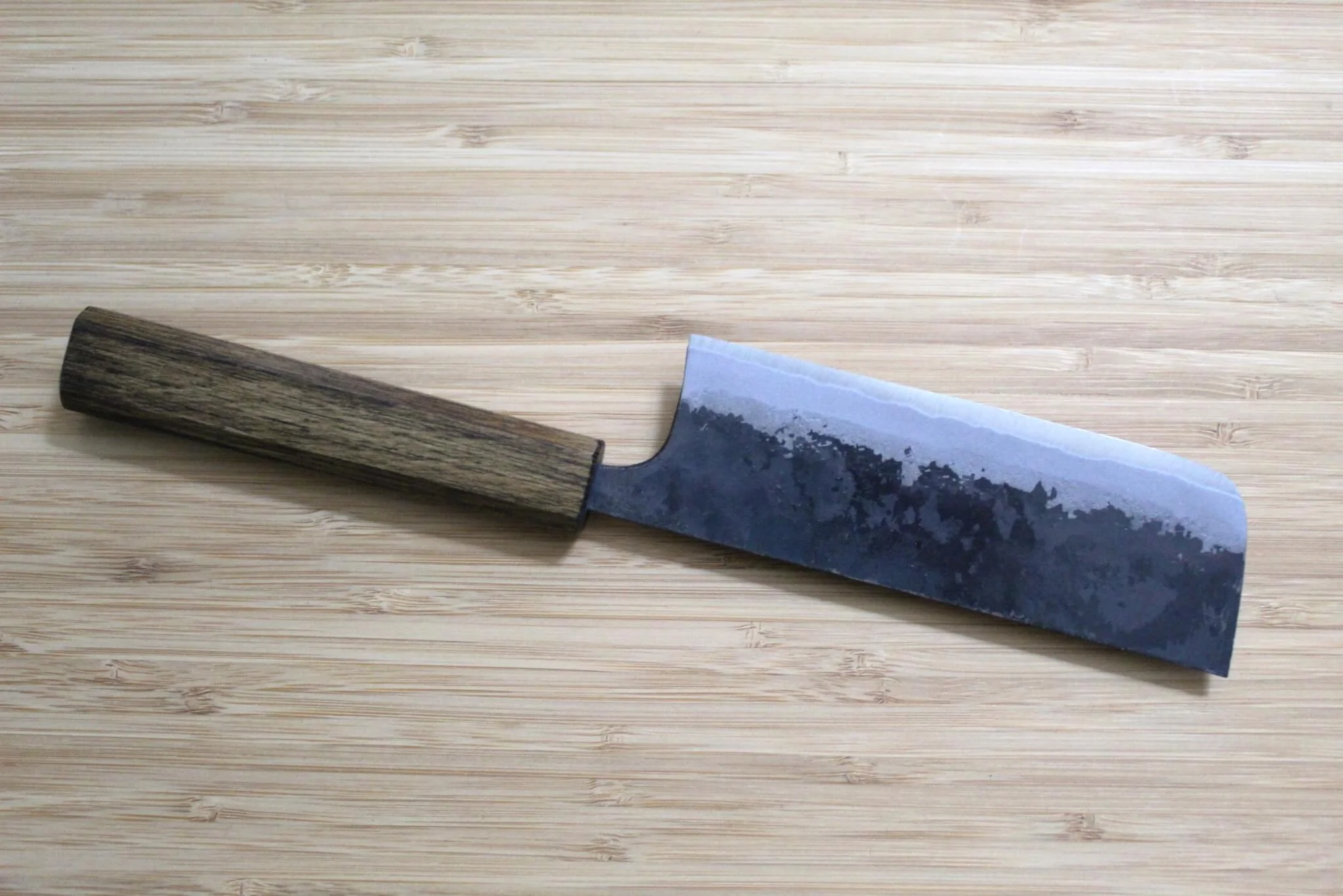 OUL Kurouchi Aoniko / Blue Steel #2 Small Nakiri Knife 120 mm / 4.7" Black Oak Handle - Image 5